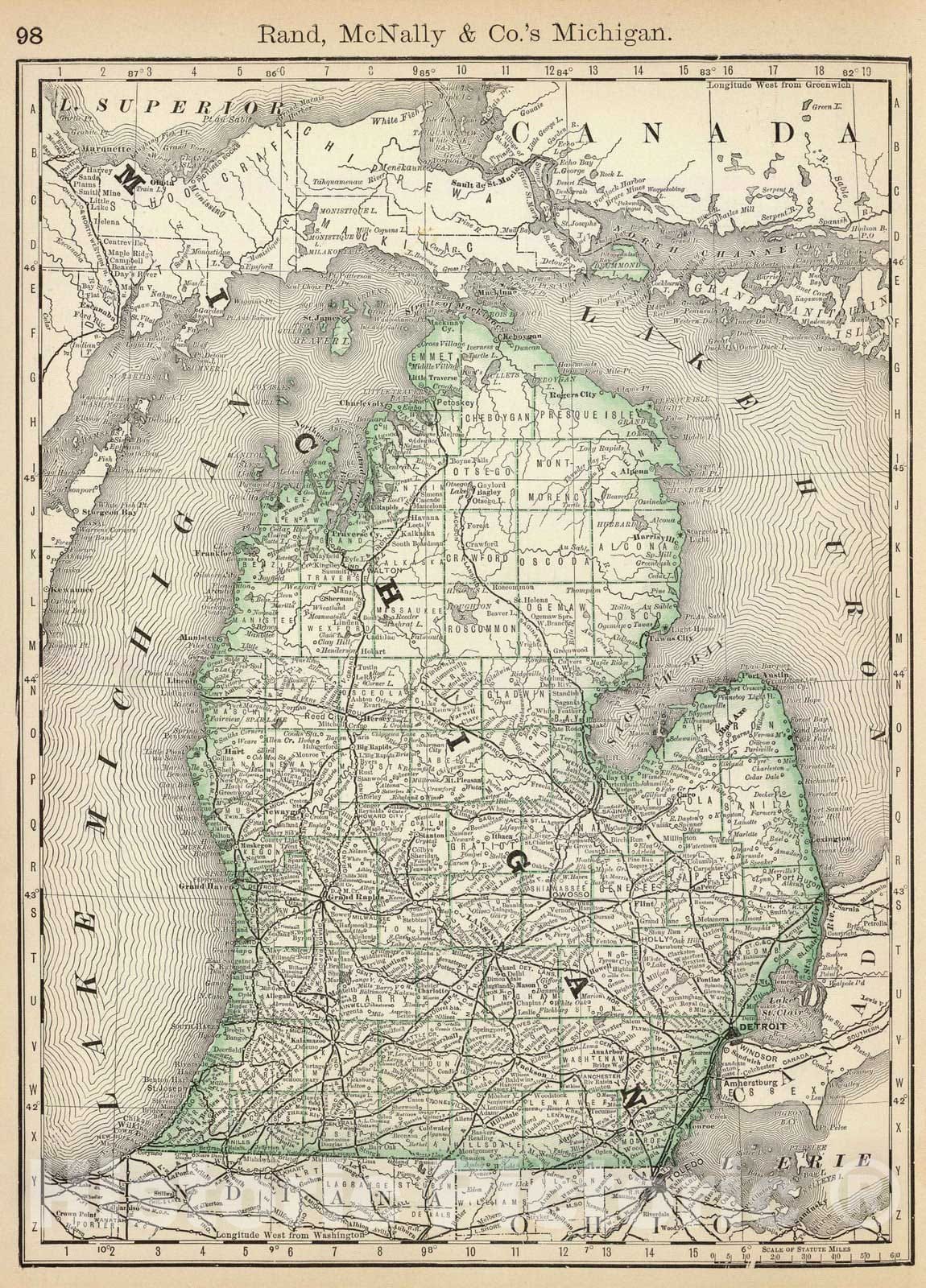 Historic Map : National Atlas - 1879 Michigan. - Vintage Wall Art