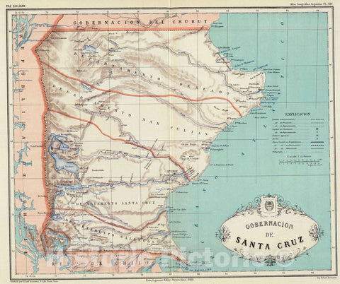 Historic Map : Argentina, Santa Cruz (Argentina : Province) 1888 Gobernacion de Santa Cruz. , Vintage Wall Art
