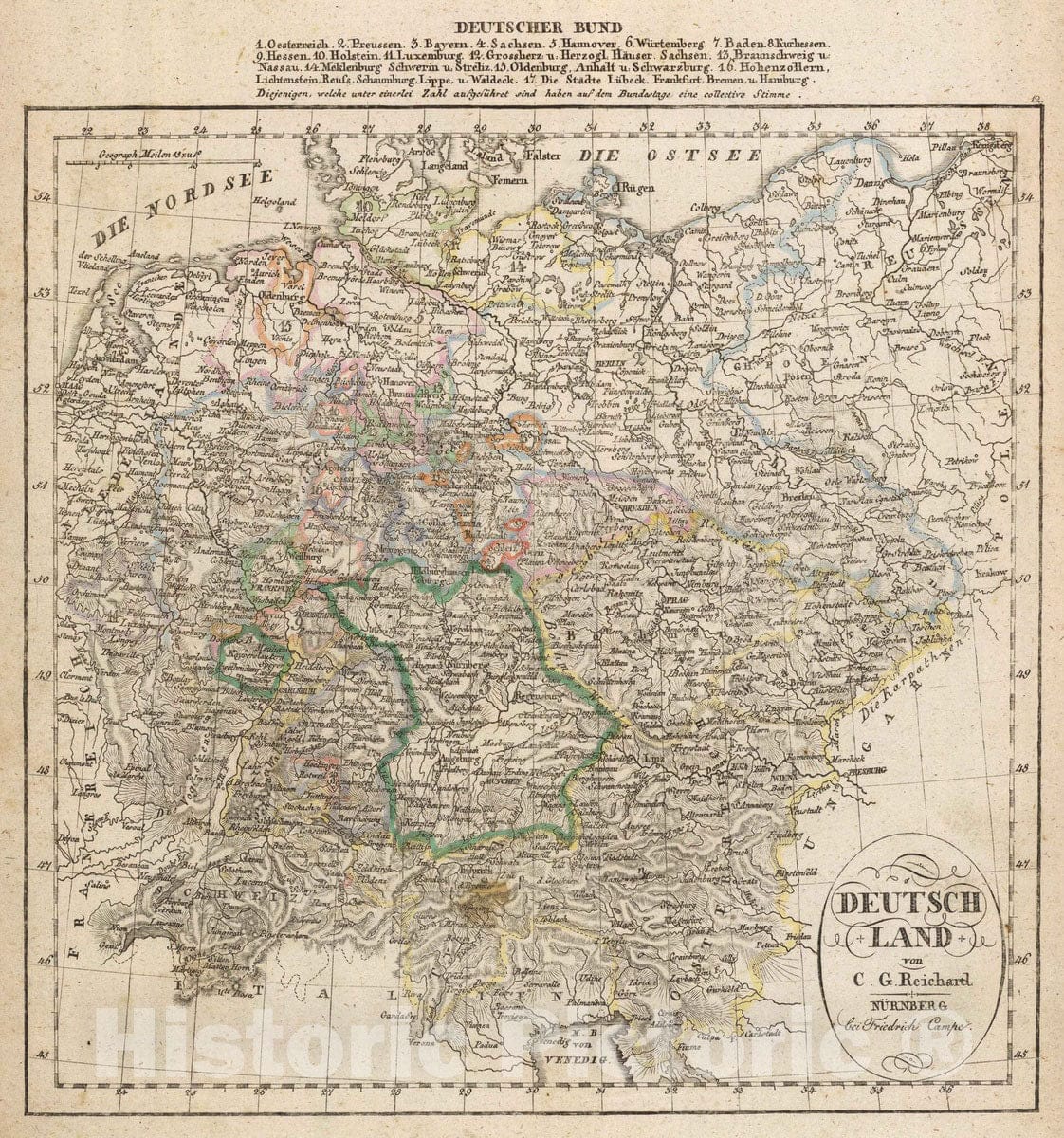 Historic Map : Austria; Germany, Europe, Central 1822 Deutschland. , Vintage Wall Art