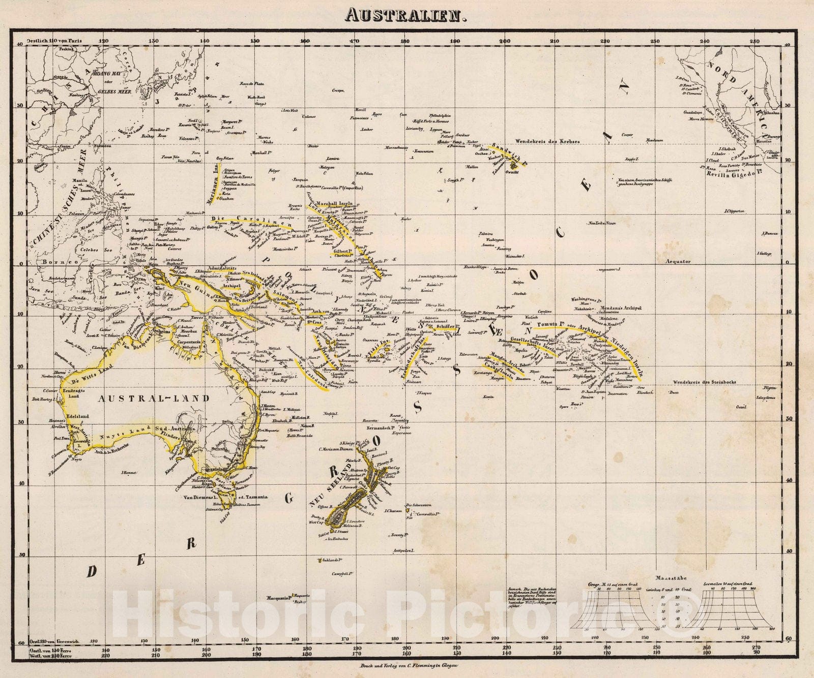 Historic Map : 1855 Australien. - Vintage Wall Art