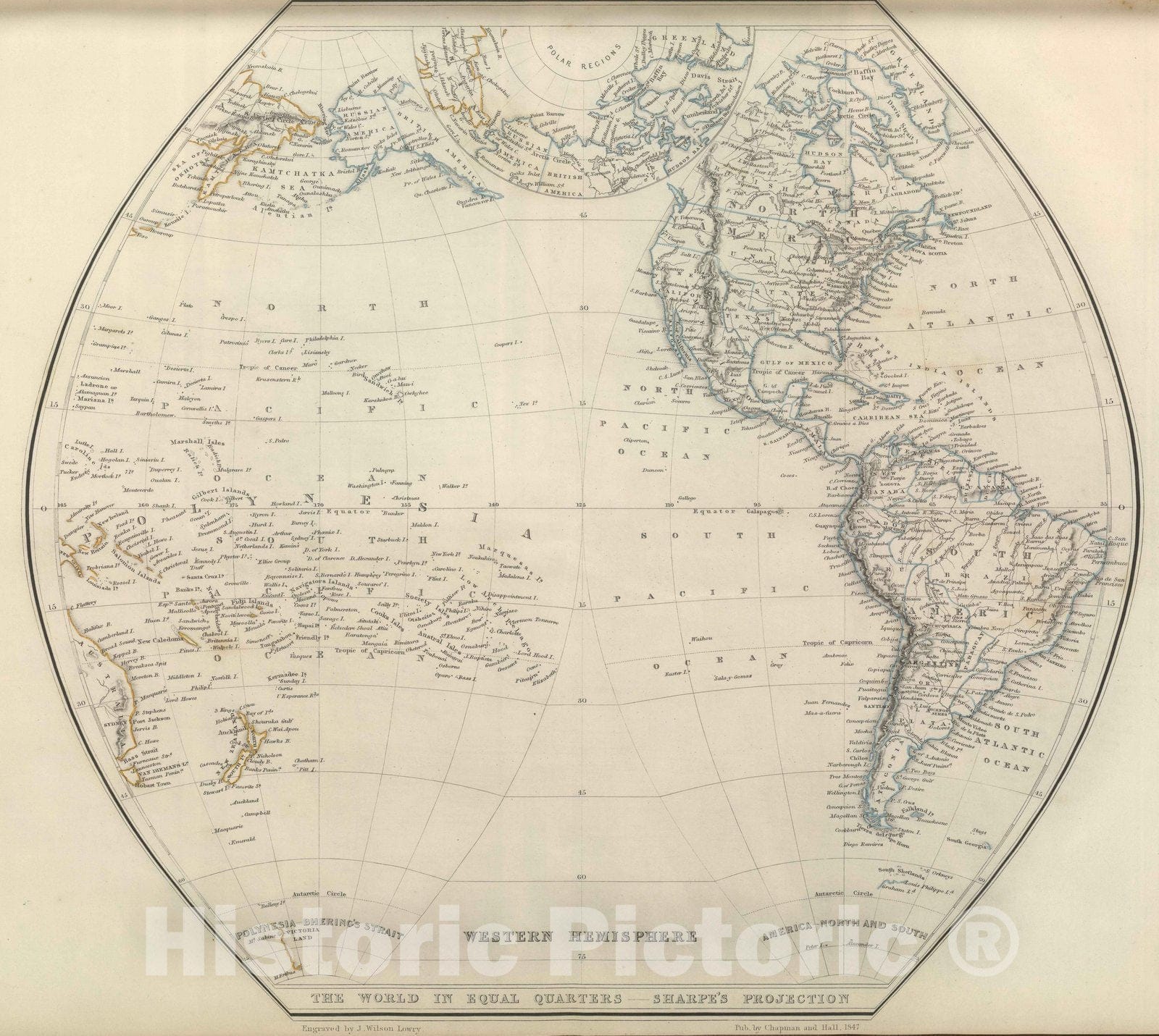 Historic Map : 1847 Western Hemisphere. - Vintage Wall Art