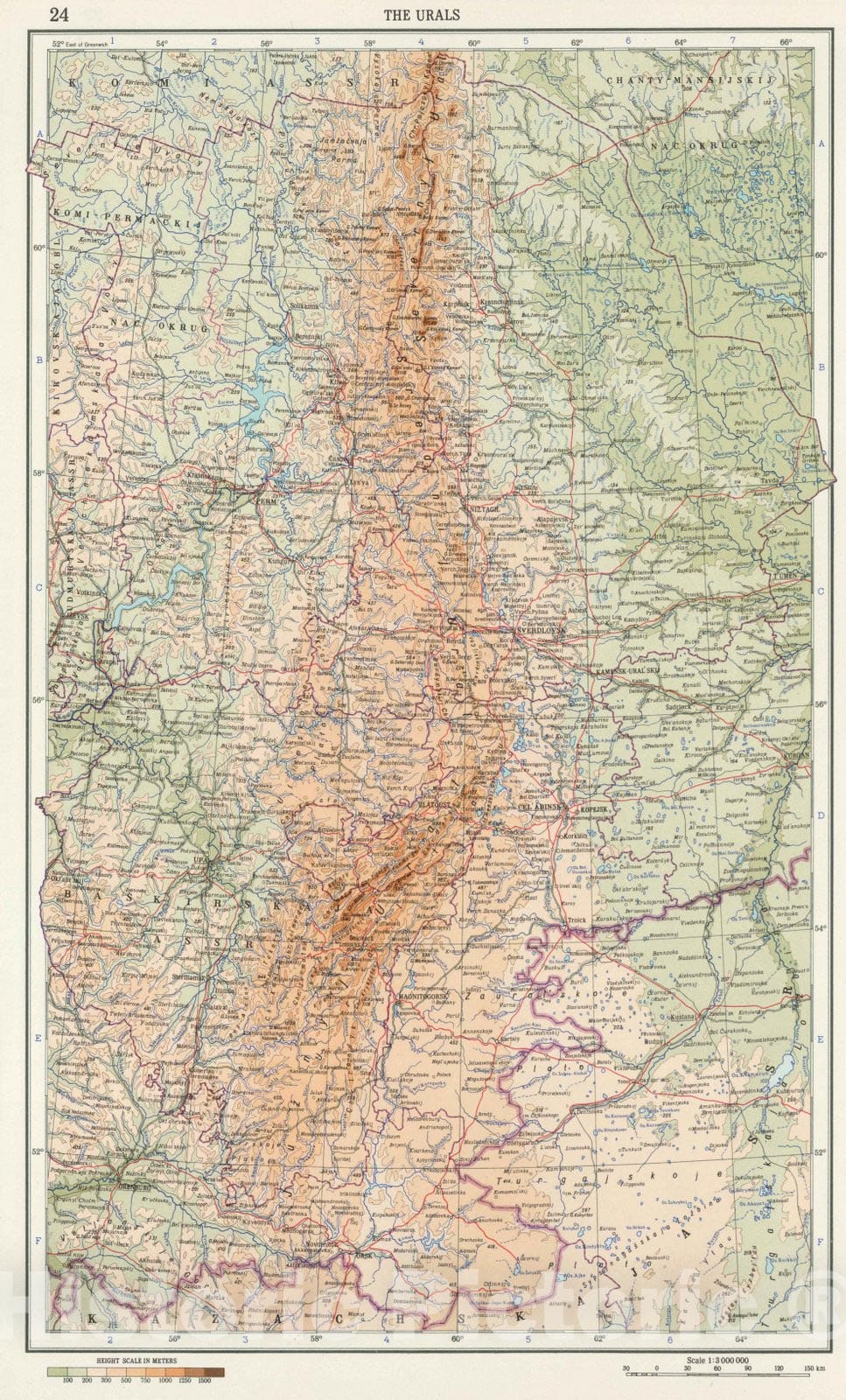 Historic Map : 1967 24. Urals. The World Atlas. - Vintage Wall Art