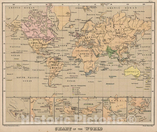 Historic Map : 1880 Chart of the World on Mercator's Projection. - Vintage Wall Art