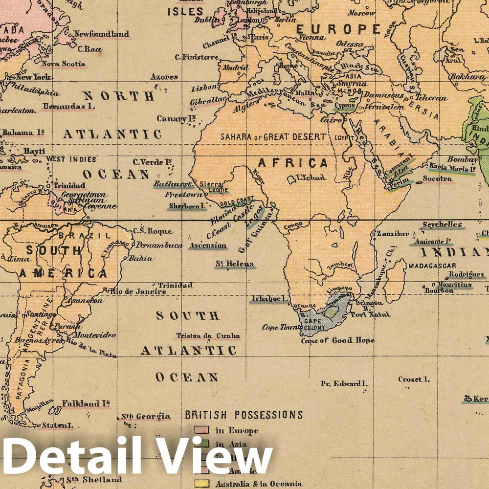 Historic Map : 1880 Chart of the World on Mercator's Projection. - Vintage Wall Art