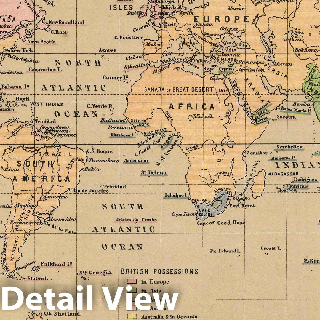 Historic Map : 1880 Chart of the World on Mercator's Projection. - Vintage Wall Art