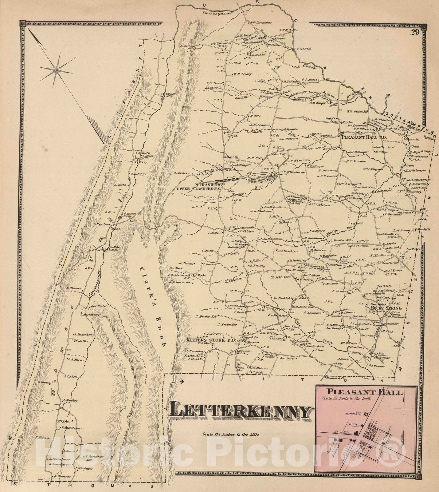 Historic Map : 1868 Letterkenny, Franklin County, Pennsylvania. Pleasant Hill. - Vintage Wall Art