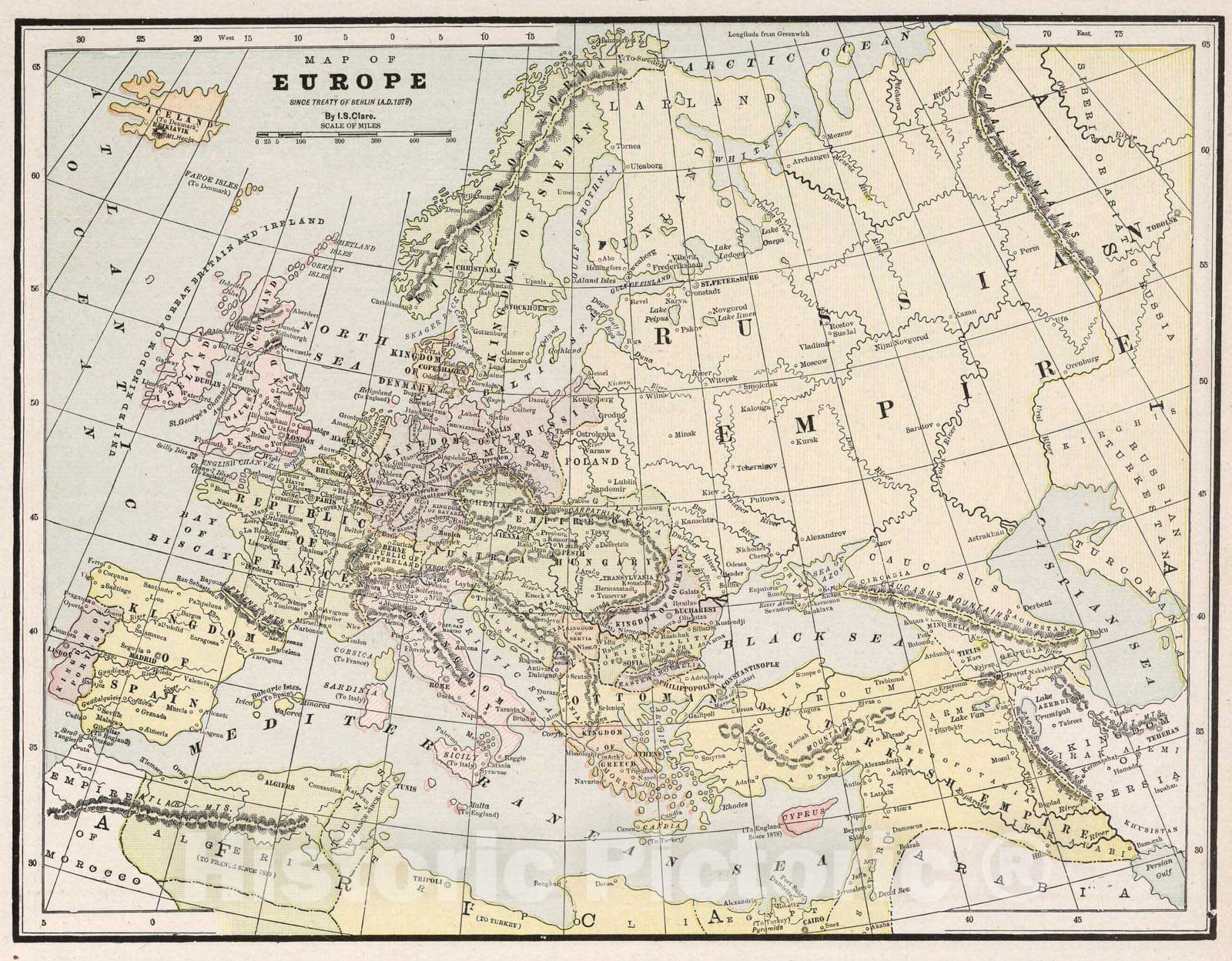Historic Wall Map : Map of Europe since Treaty of Berlin, A.D. 1878 - Vintage Wall Art