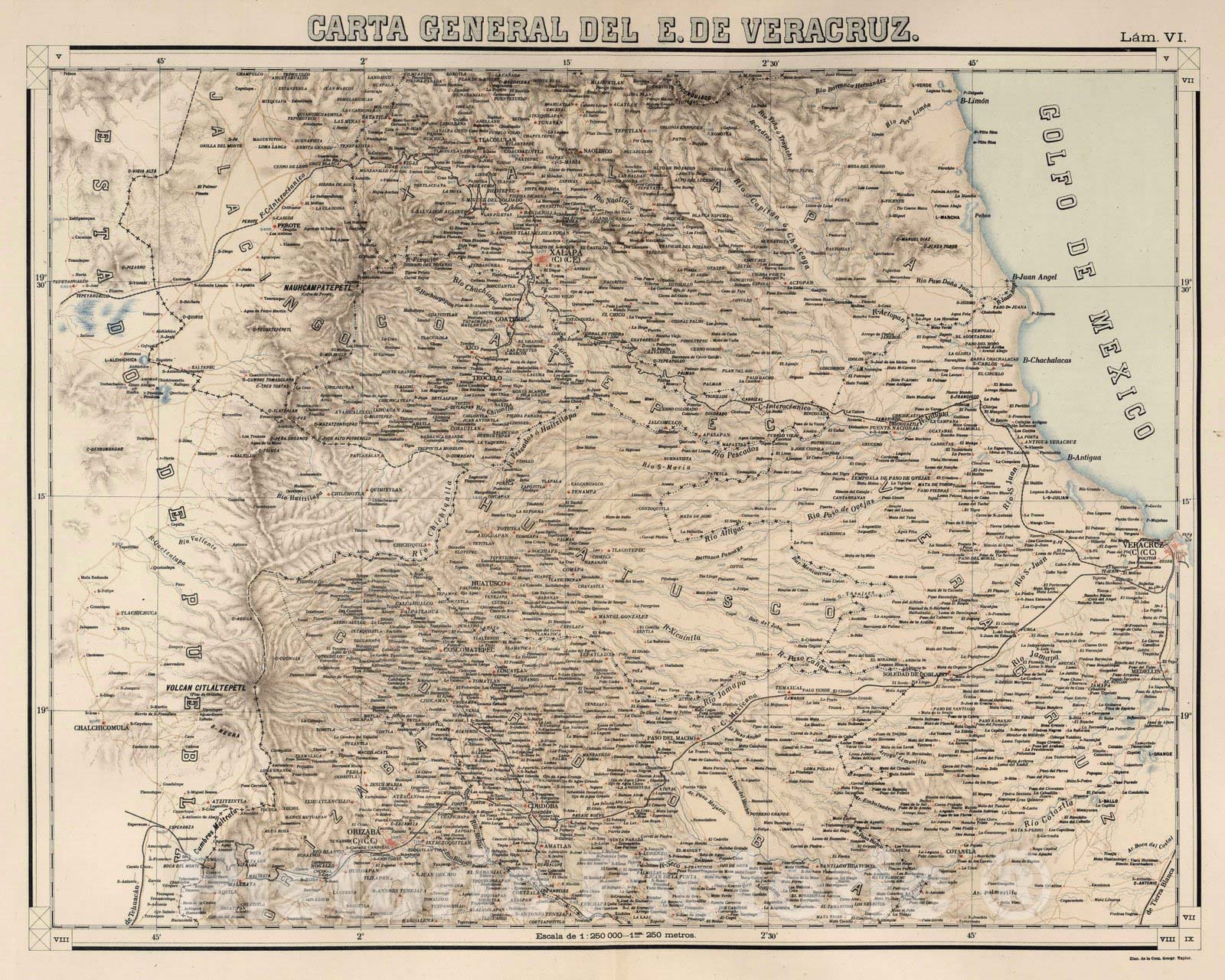 Historic Map : Veracruz (Mexico), 1905 Lam. VI. Carte General de E. de Veracruz. , Vintage Wall Art
