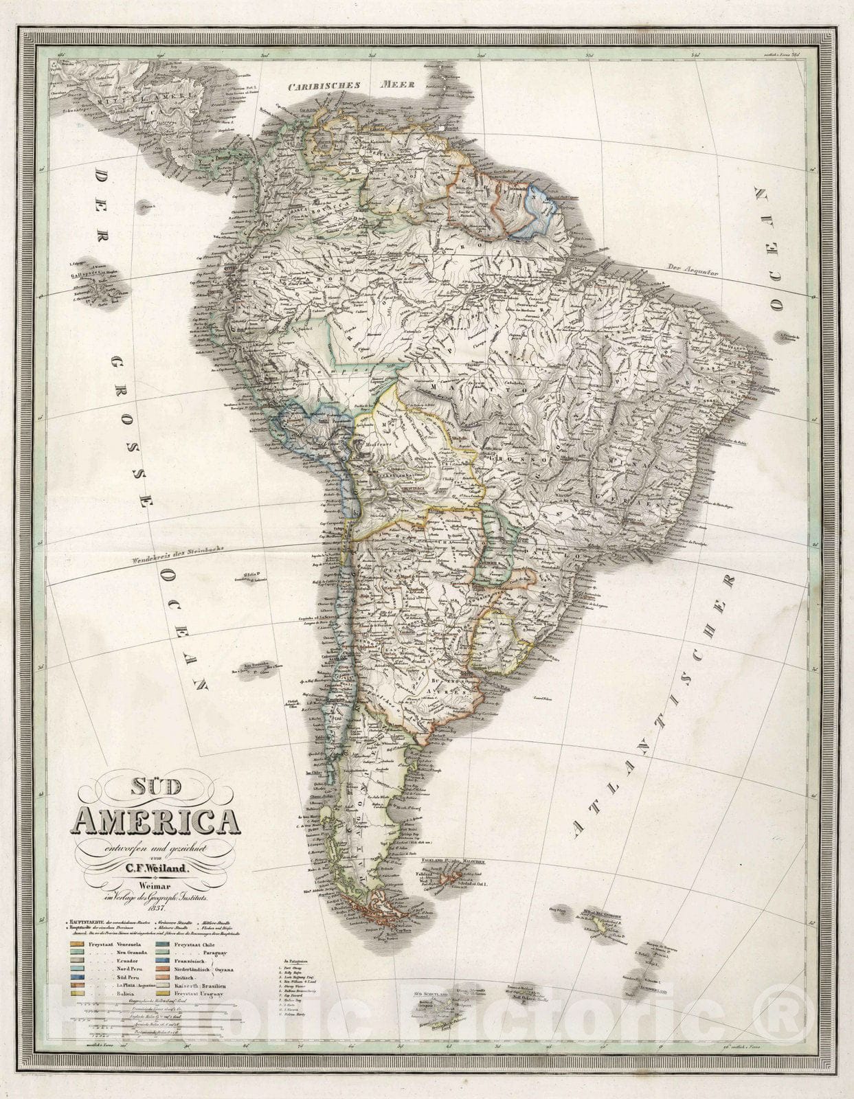 Historic Map : 1837 Sued America. South America. - Vintage Wall Art
