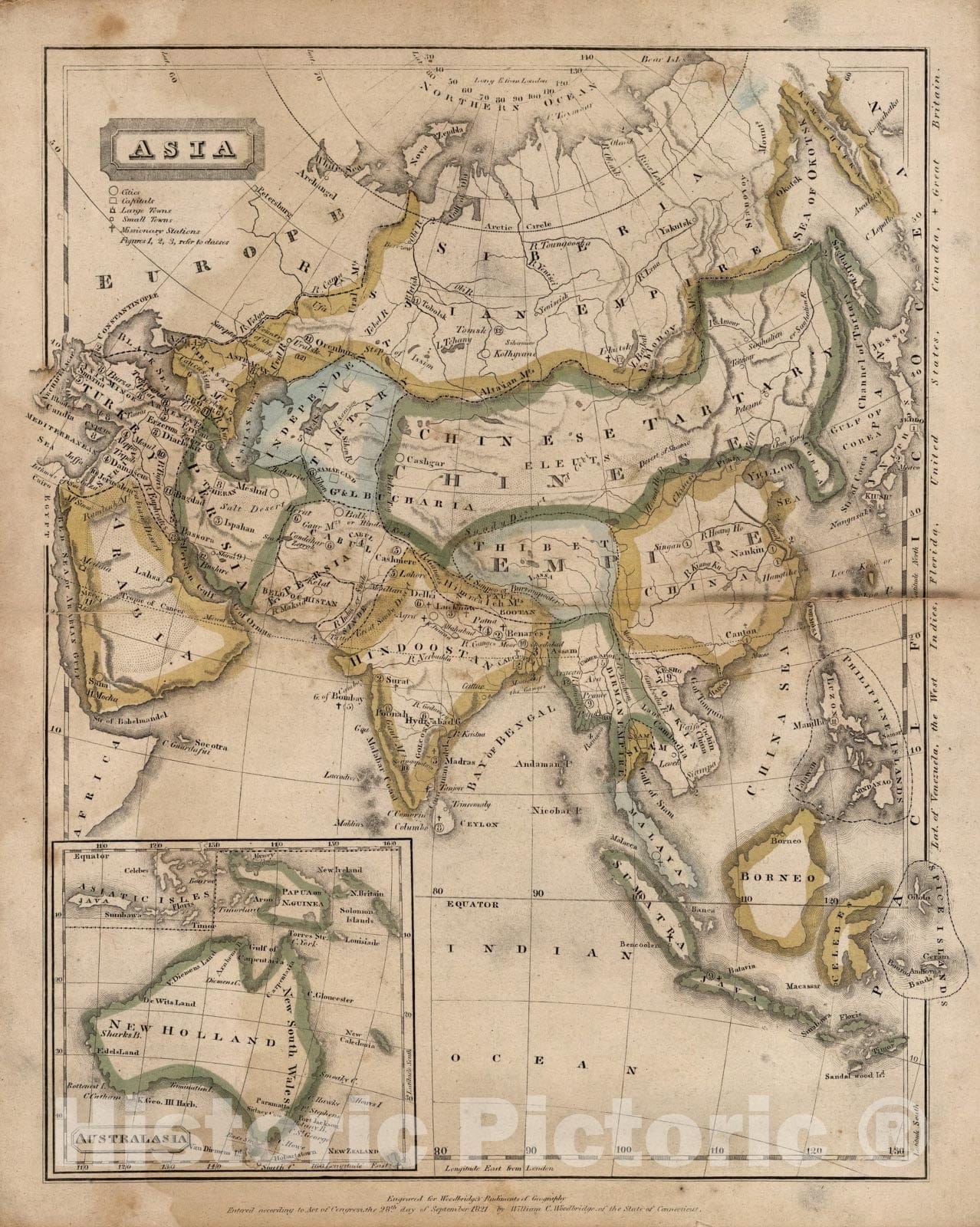 Historic Map : School Atlas - 1821 Asia - Vintage Wall Art