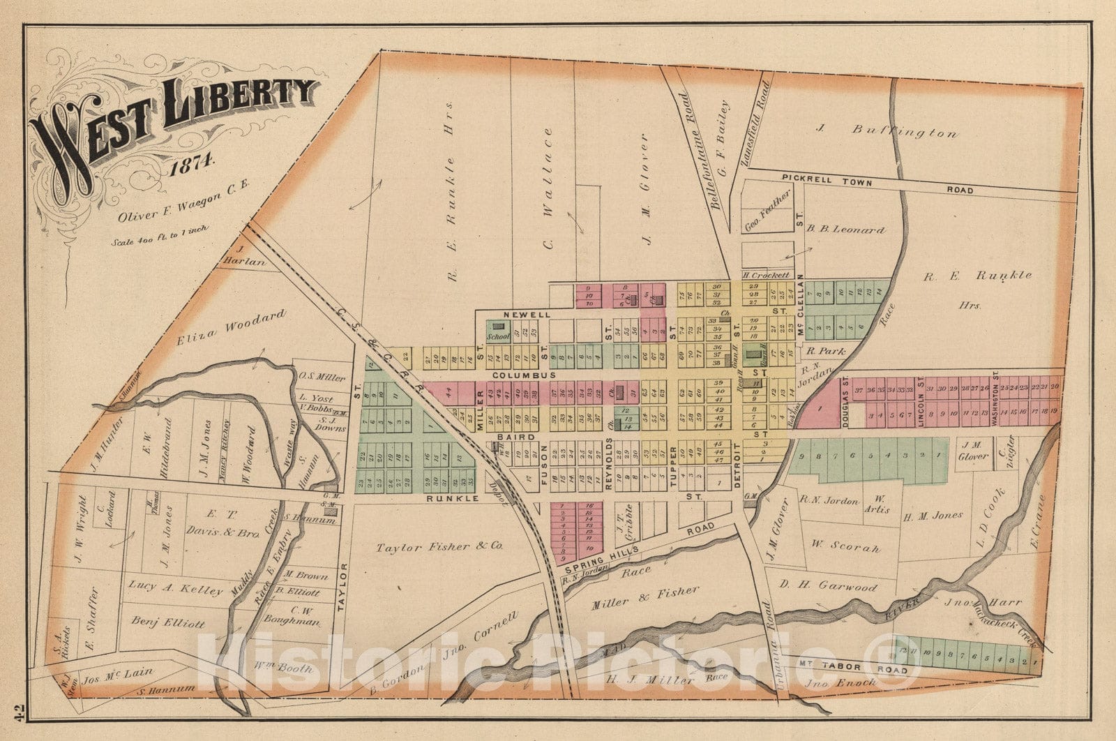 Historic Map - 1875 West Liberty, Logan County, Ohio. 1874. - Vintage Wall Art