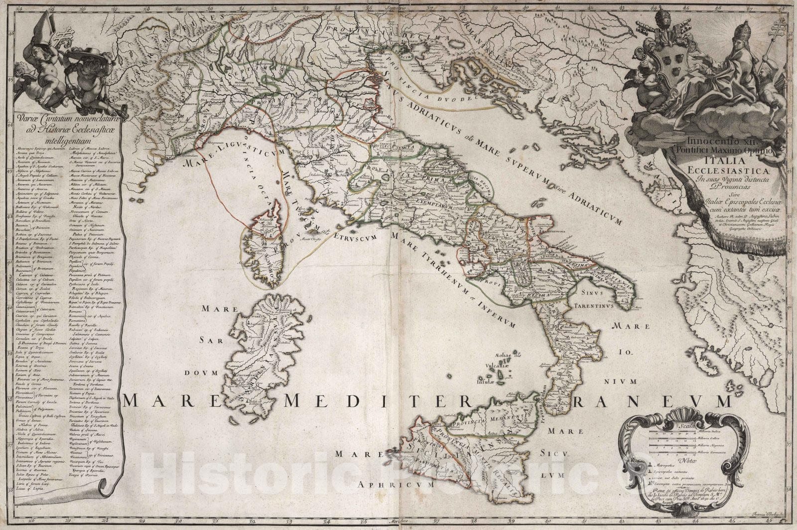 Historic Map : Italy, , Europe 1691 Italia ecclesiastica in suas viginti distincta provincias , Vintage Wall Art