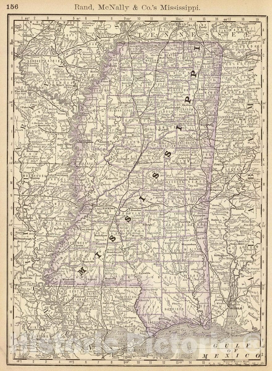 Historic Map : National Atlas - 1879 Mississippi. - Vintage Wall Art