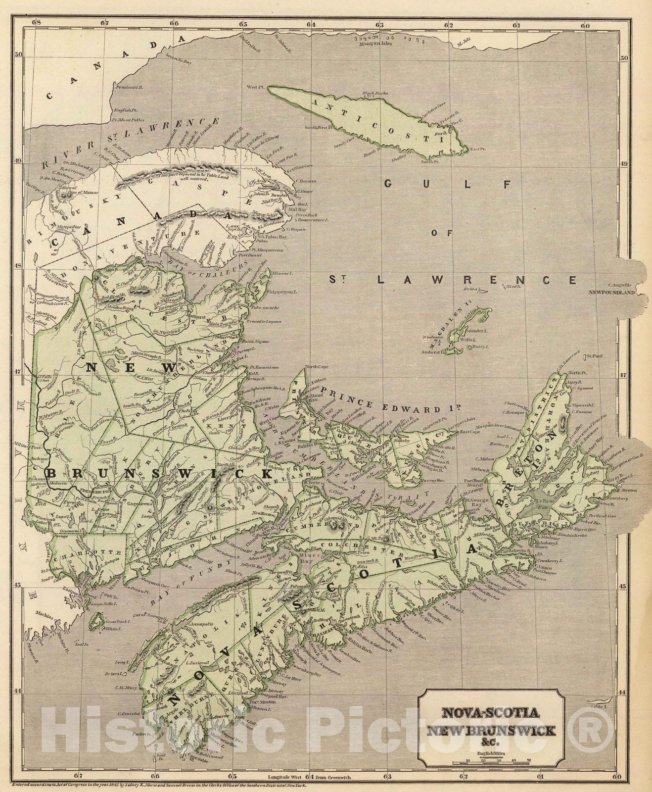 Historic Map : National Atlas - 1845 Nova-Scotia, N.B. &c. - Vintage Wall Art