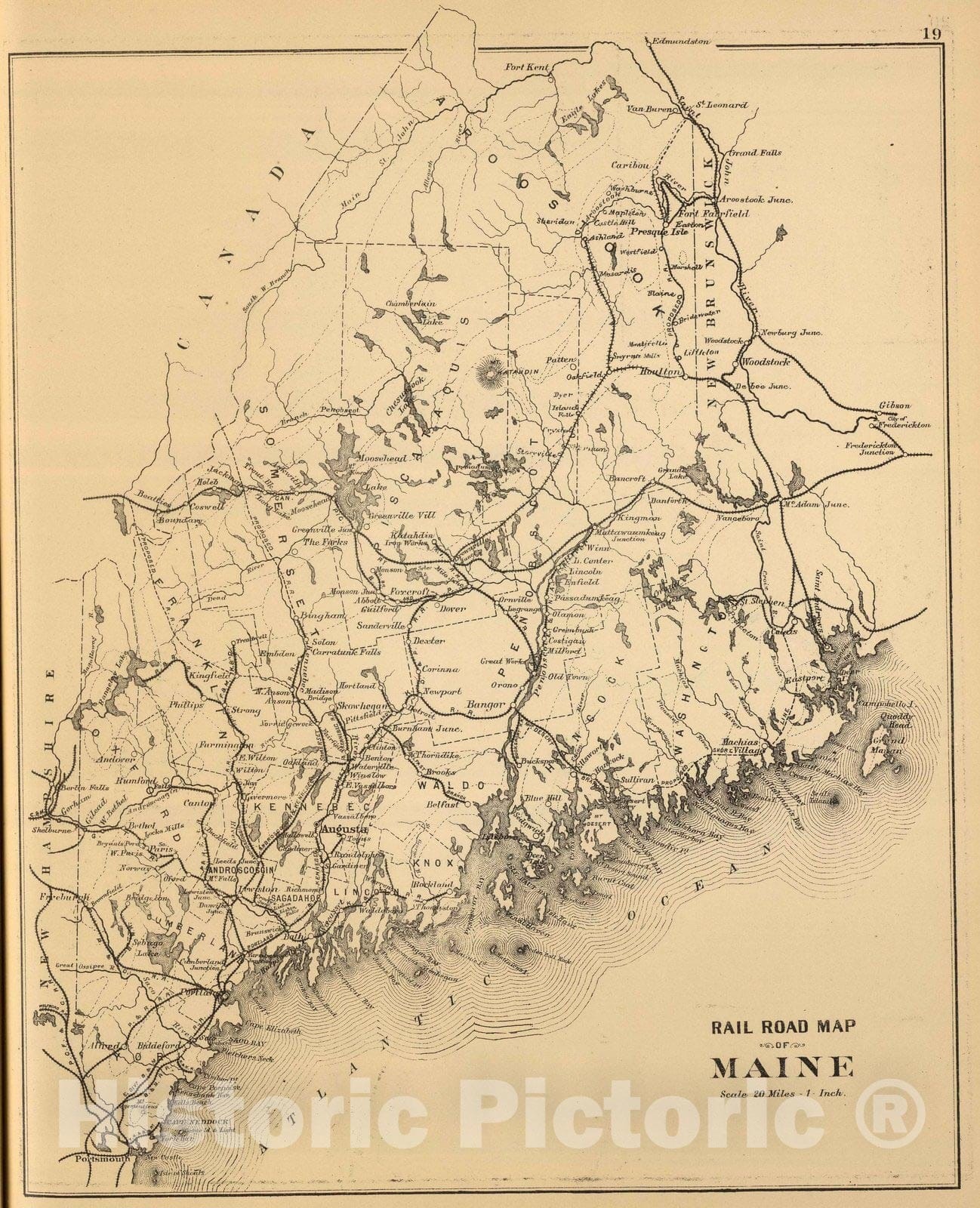 Historic Map : 1894 Railroad map of Maine. - Vintage Wall Art
