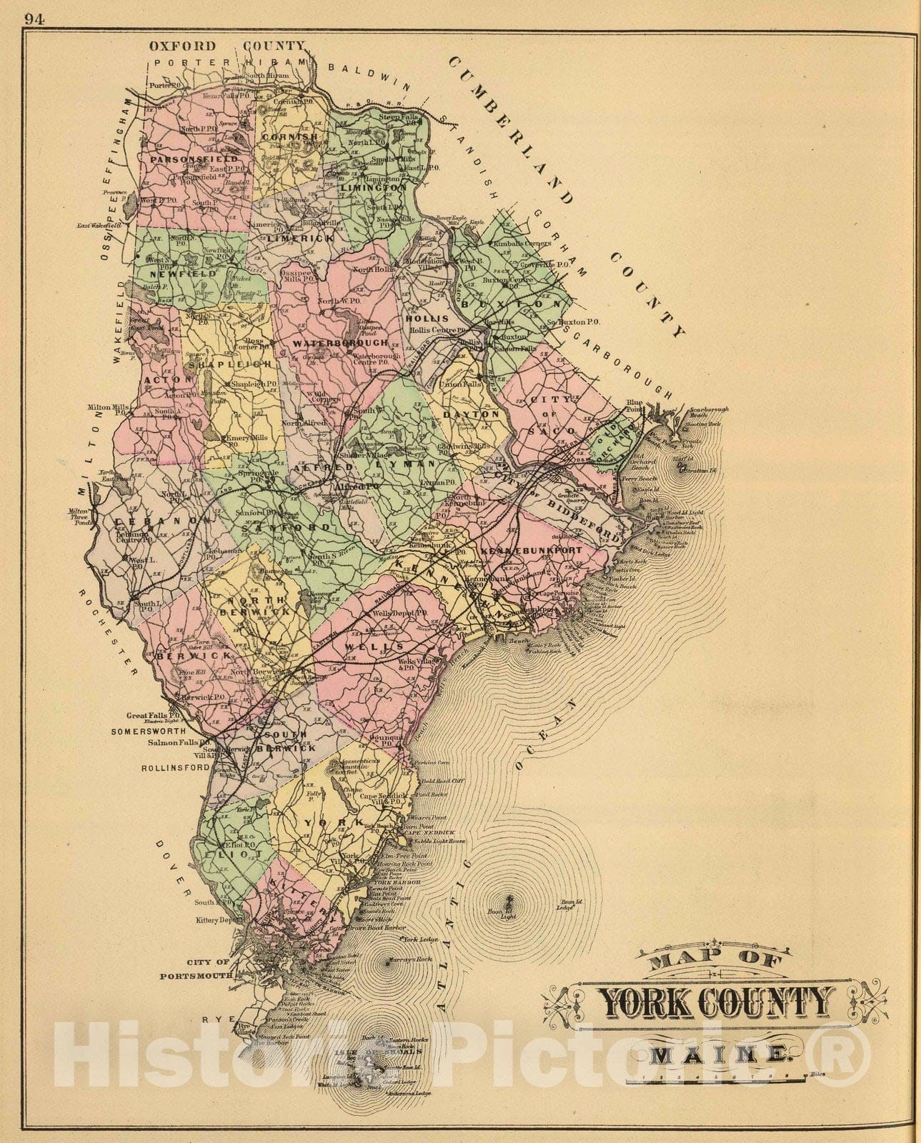 Historic Map - 1894 York Co, Maine, Atlas - Vintage Wall Art