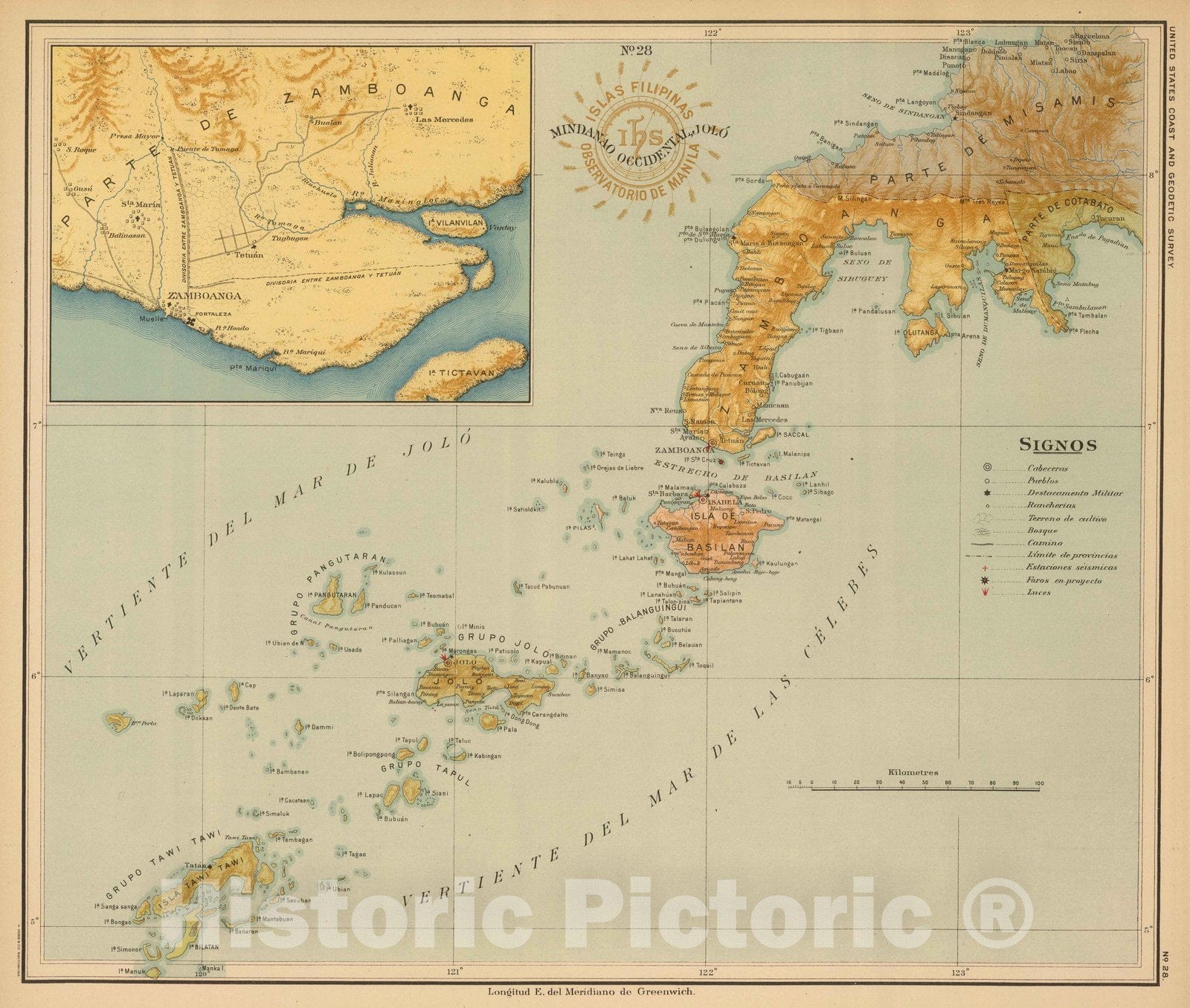 Historic Map : National Atlas - 1899 No. 28. Mindanao Occidental, Jolo. - Vintage Wall Art