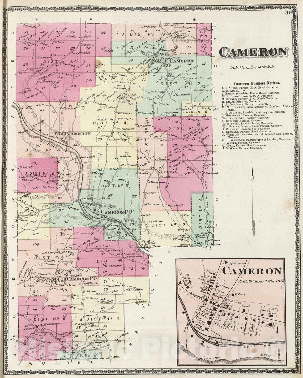 Historic Map : 1873 Cameron. - Vintage Wall Art