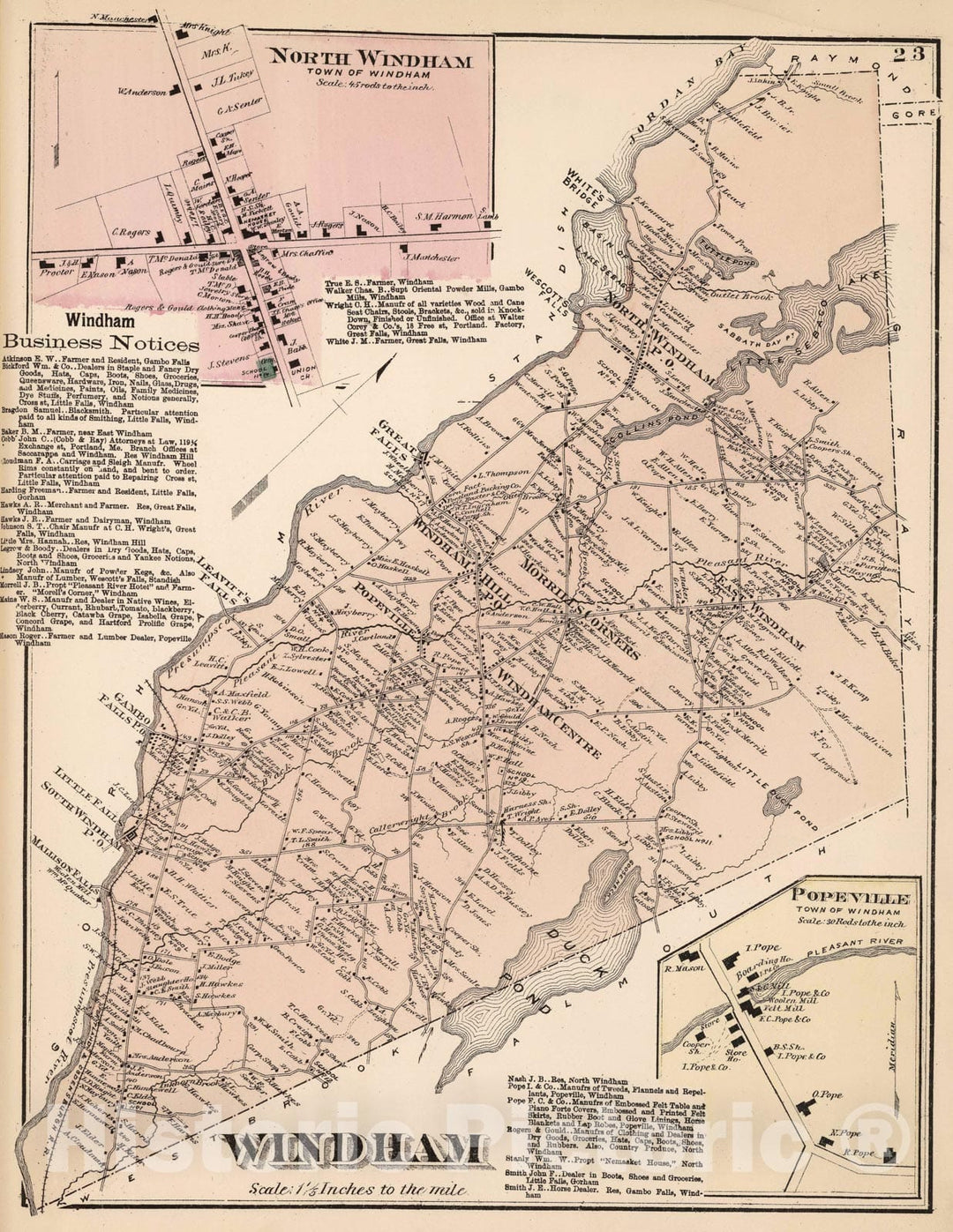 Historic Map - 1871 Windham, Cumberland County, Maine. North Windham. Popeville. - Vintage Wall Art