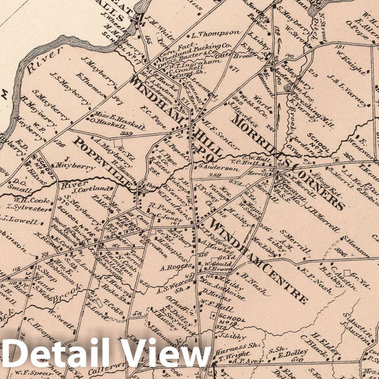 Historic Map - 1871 Windham, Cumberland County, Maine. North Windham. Popeville. - Vintage Wall Art