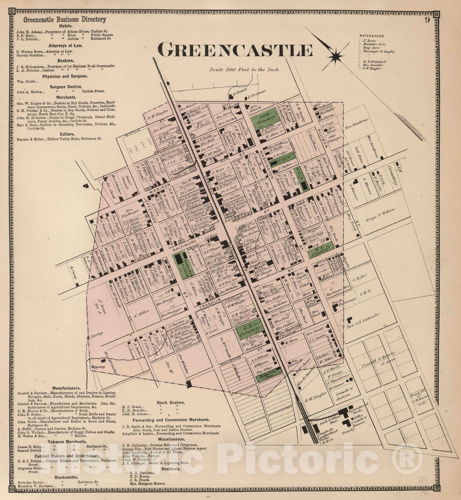Historic Map : 1868 Greencastle, Franklin County, Pennsylvania. - Vintage Wall Art