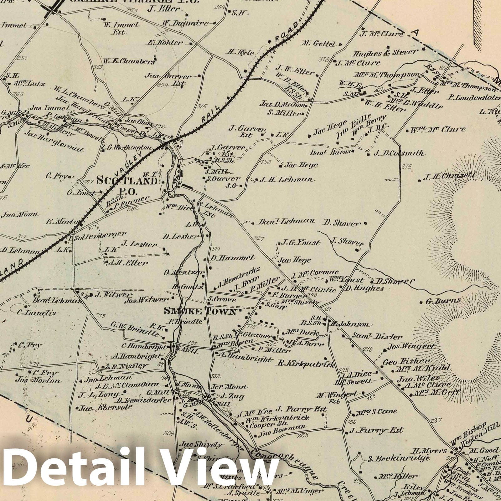 Historic Map : 1868 Green, Franklin County, Pennsylvania. Smoke Town. Greenwood. - Vintage Wall Art
