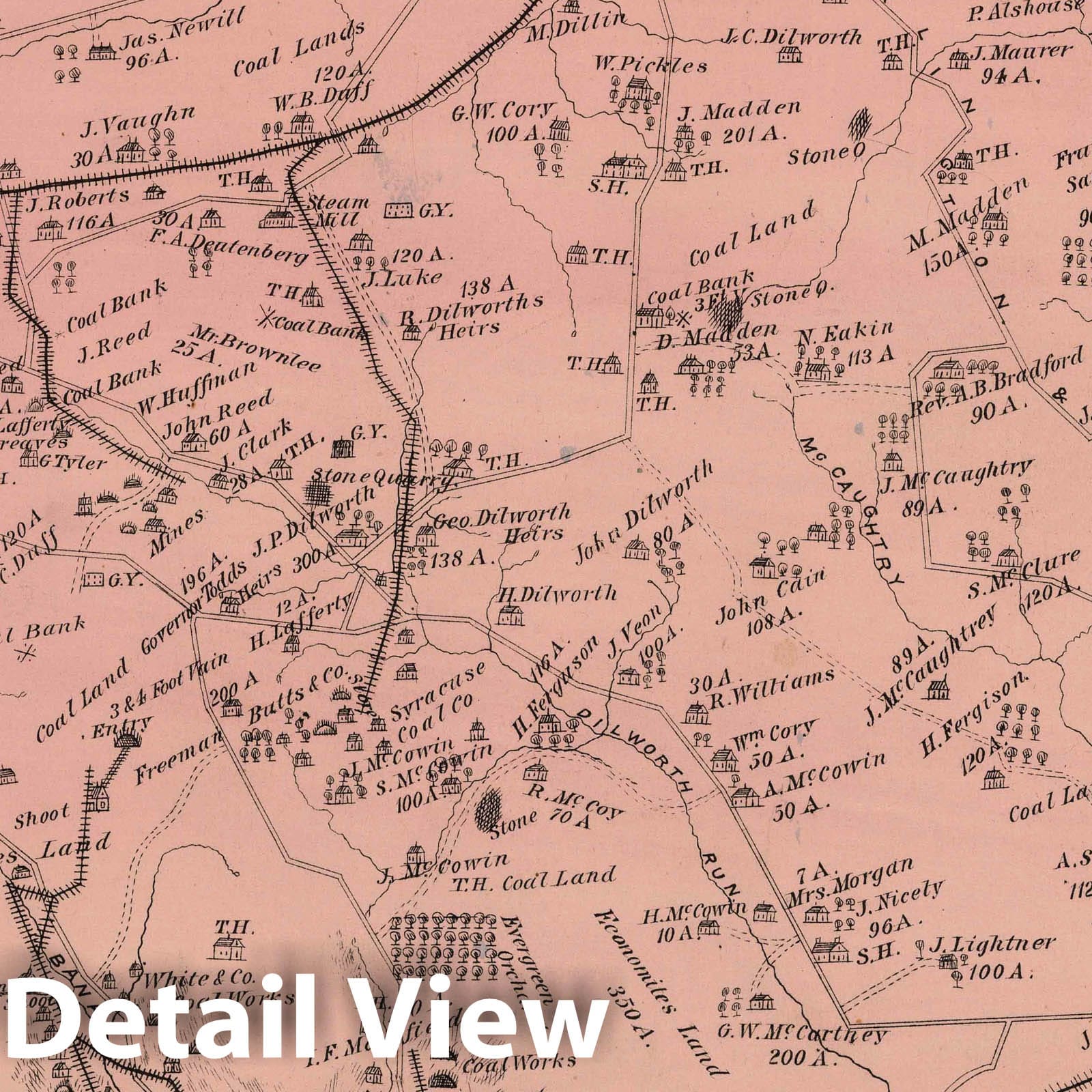 Historic Map 1876 Darlington Township, Beaver County PA. Vintage W Historic Pictoric
