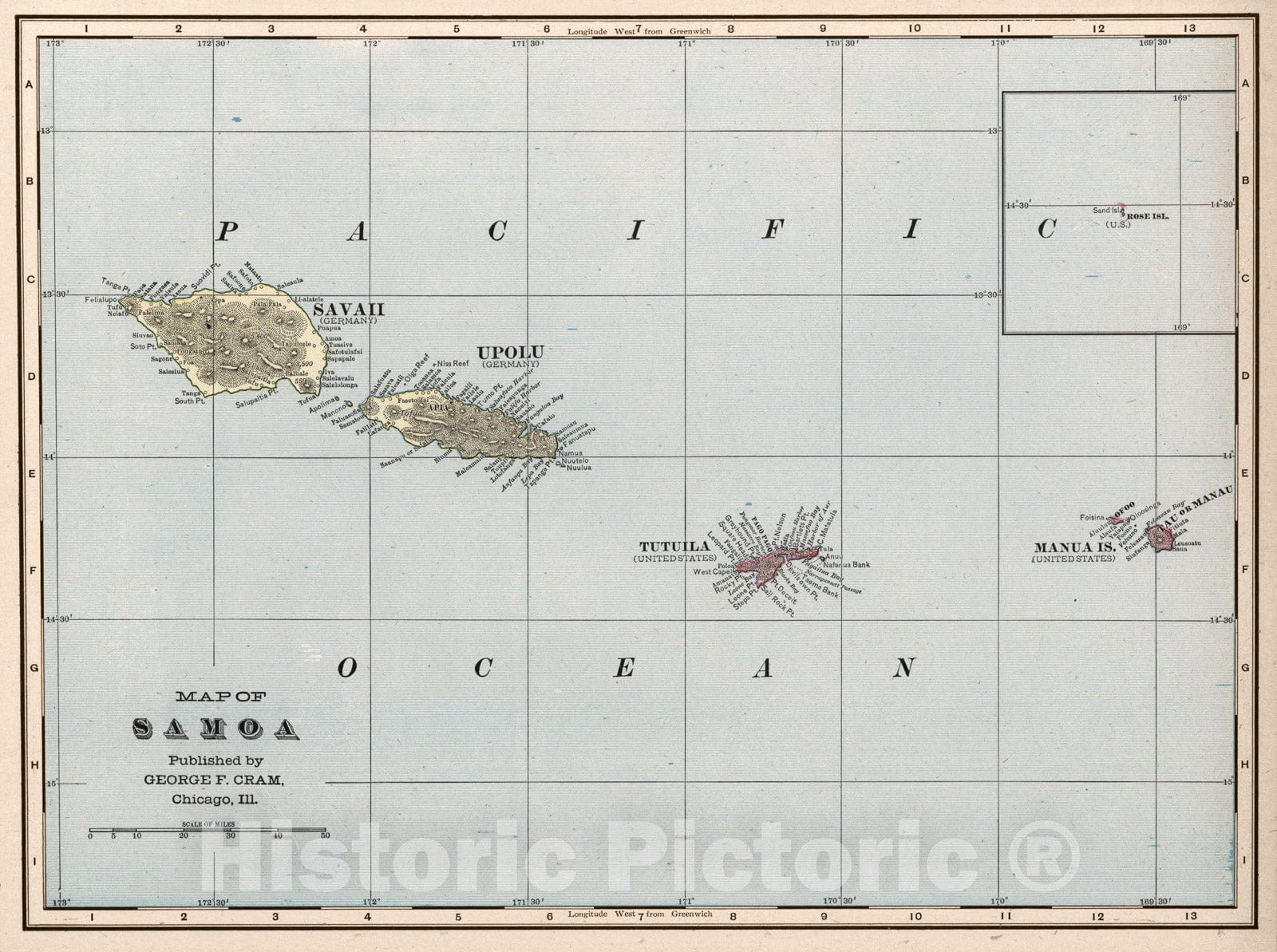 Historic Map - 1901 Map of Samoa - Vintage Wall Art