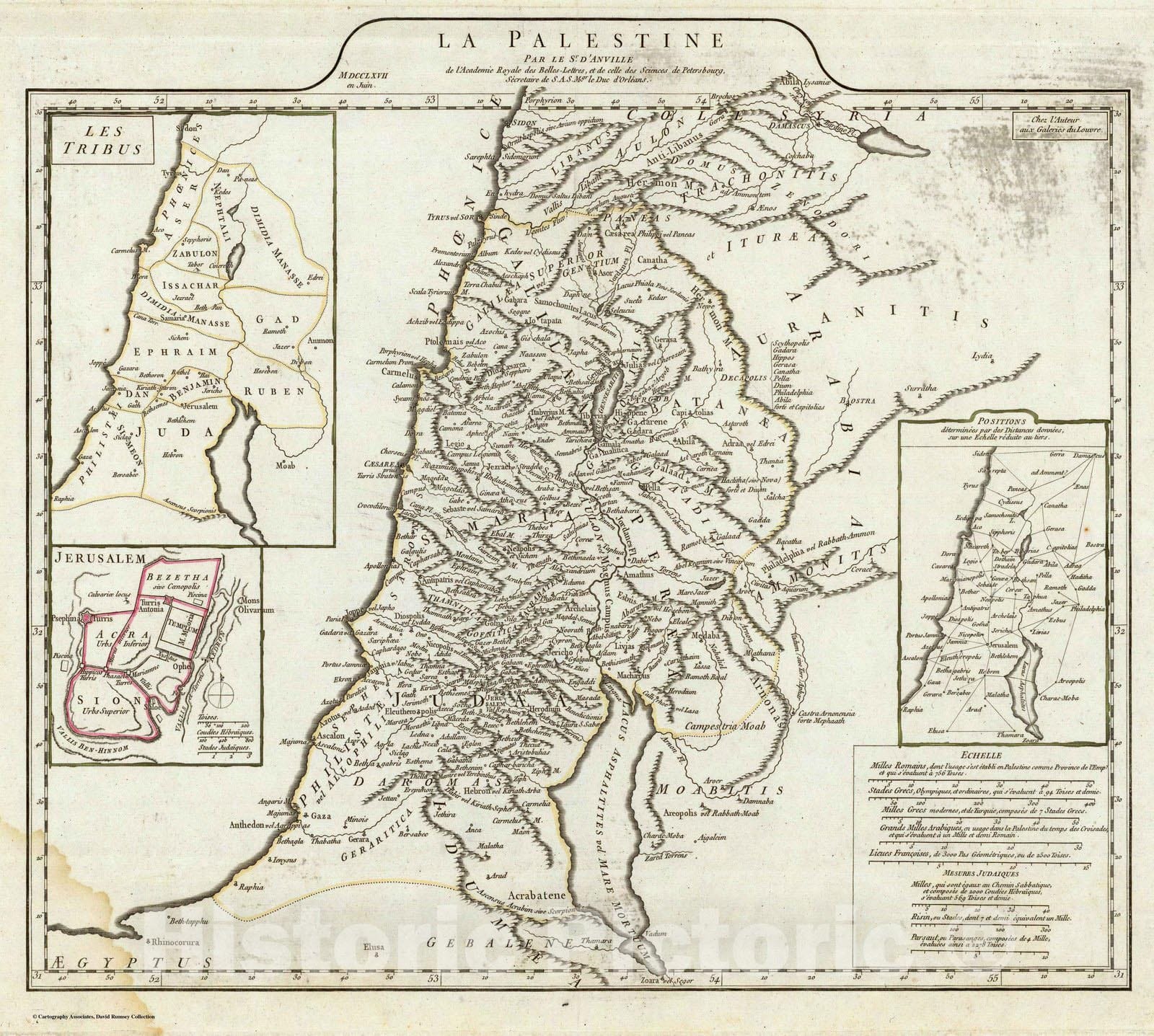 Historic Map : Israel; Jordan , Jerusalem, 1767 La Palestine. , Vintage Wall Art