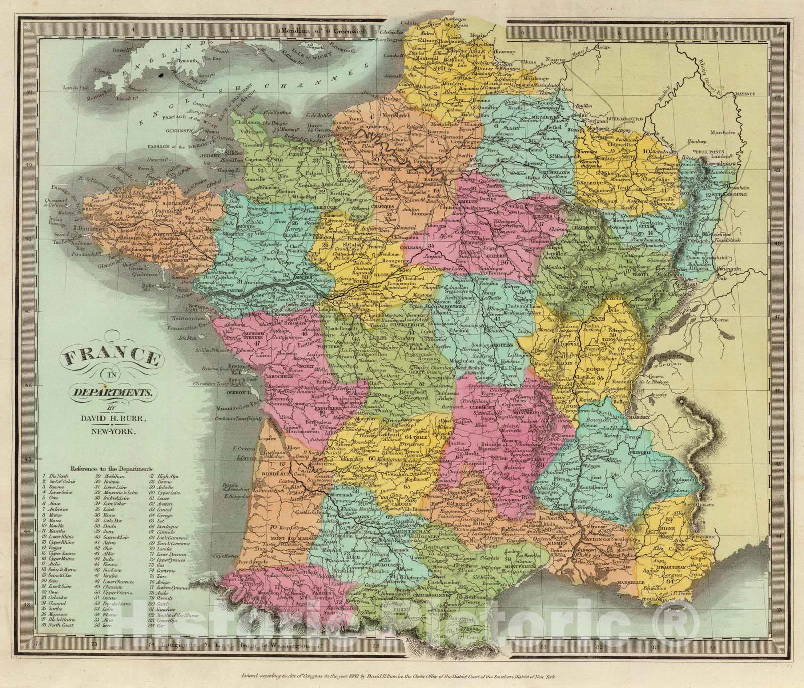 Historic Map : 1835 France In Departments. - Vintage Wall Art