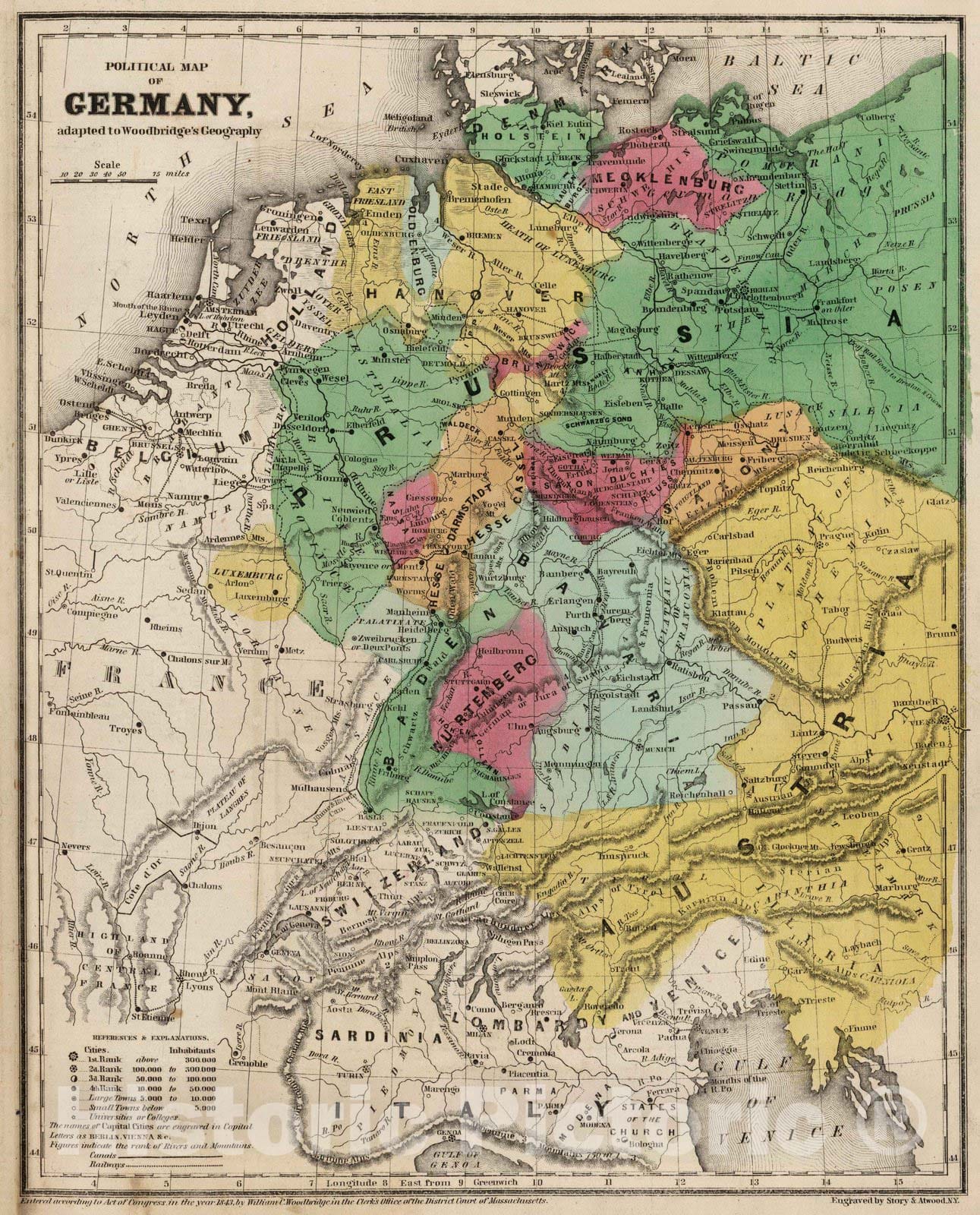 Historic Map : School Atlas - 1845 Political Map Of Germany - Vintage Wall Art