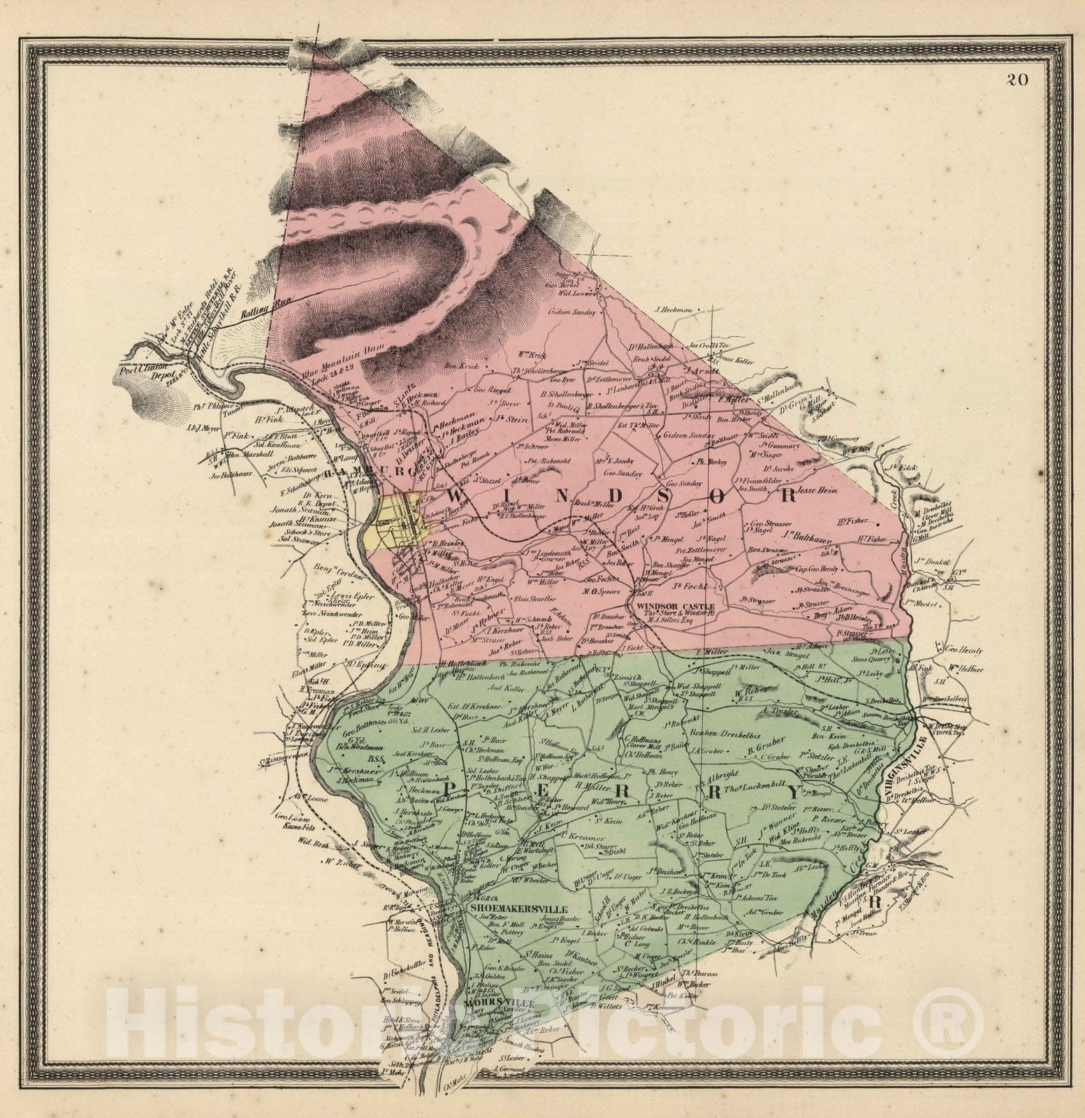 Historic Map : 1862 Windsor and Perry Townships, Berks County, Pennsylvania. - Vintage Wall Art