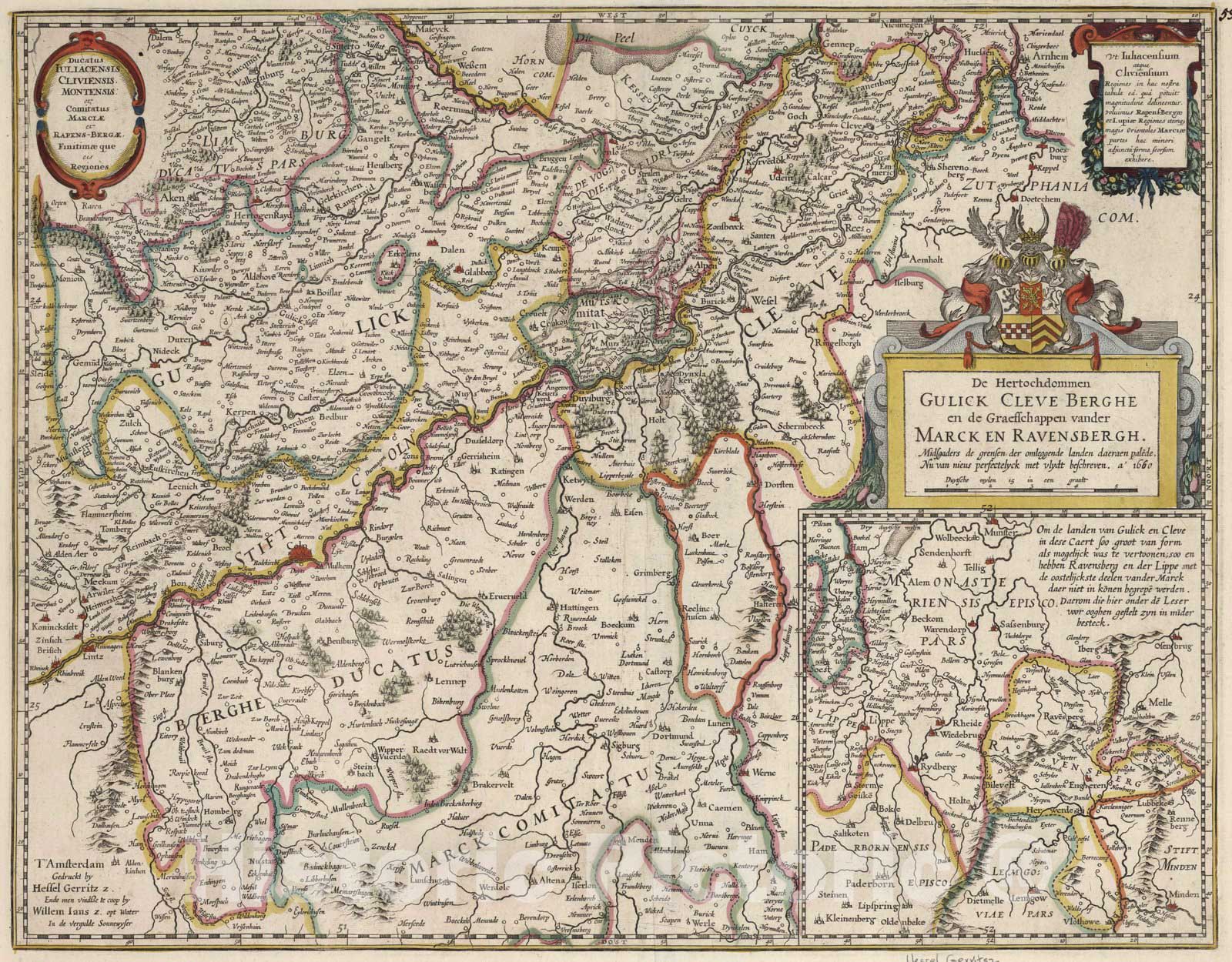 Historic Map : Ravensberg , Germany 1682 De Hertochdommen Gulick Cleve Berghe en de Graesschappen vander Marck en Ravensbergh. , Vintage Wall Art