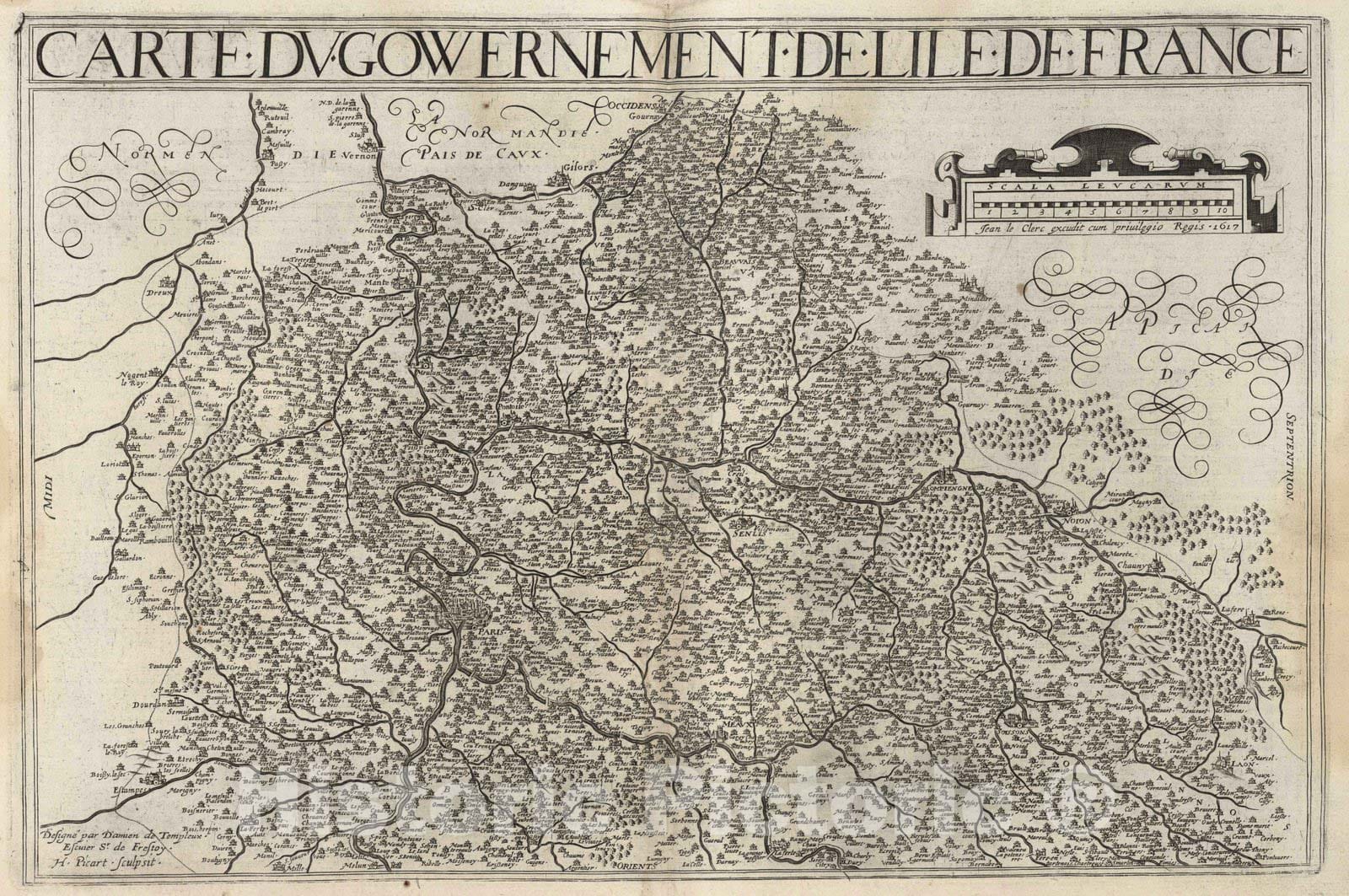 Historic Map : Isle de France , 1632 Carte du Gouvernement de lIle de France. , Vintage Wall Art