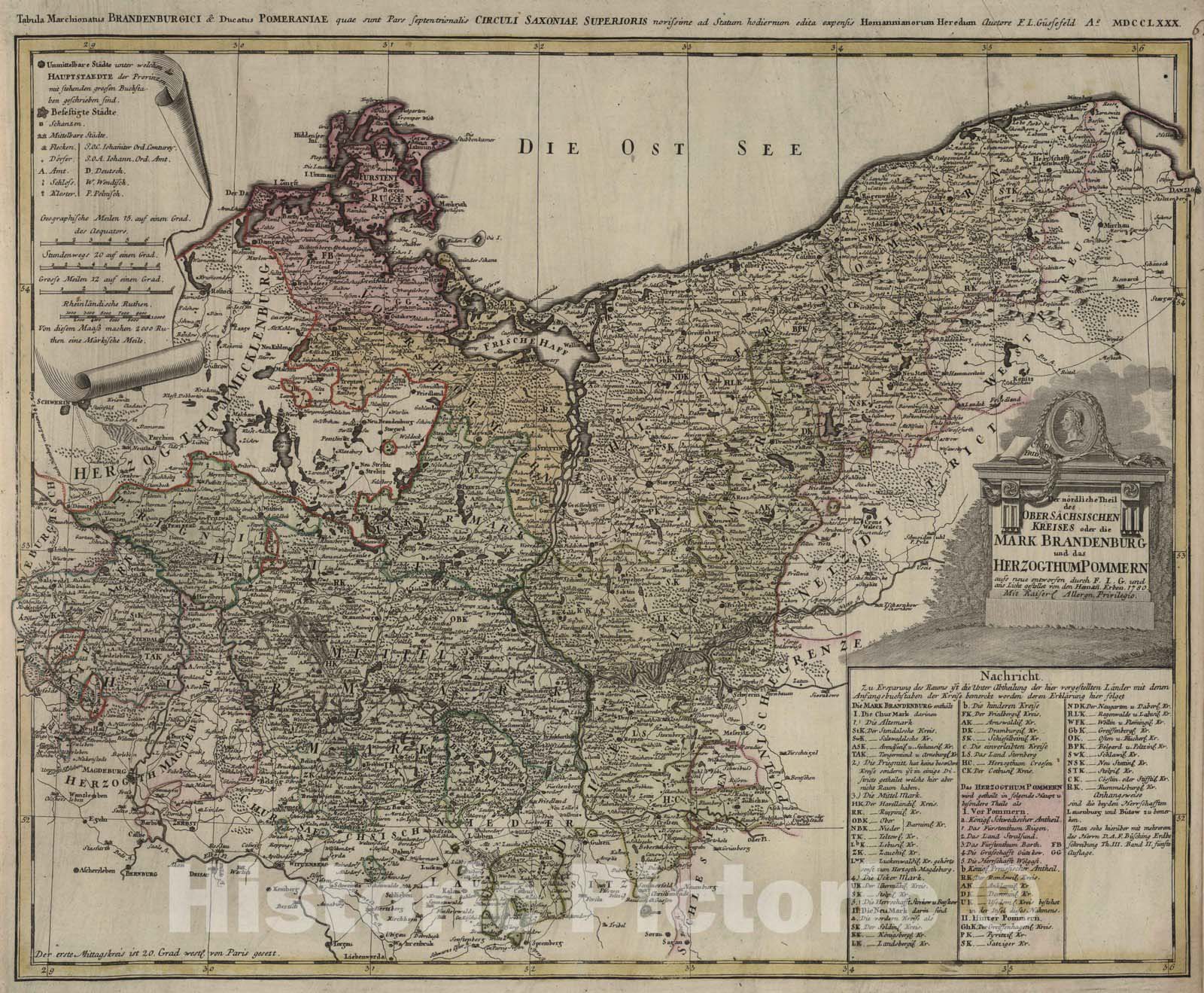 Historic Map : Germany, 1780 Der noerdliche Theil des Ober-Saechsischen Kreises, Brandenburg, Pommern. , Vintage Wall Art