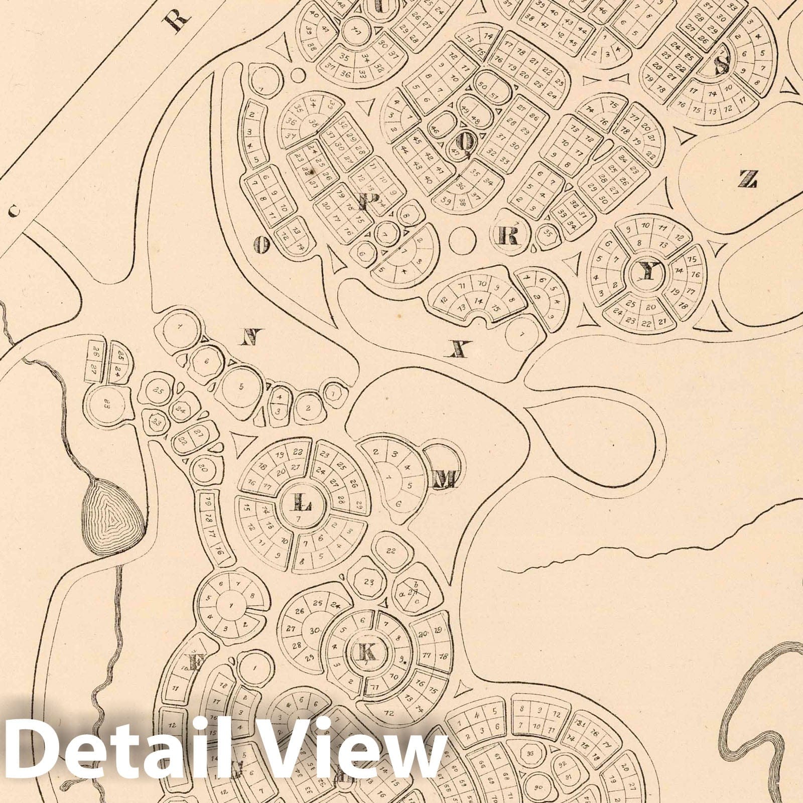 Historic Map : 1864 Brookside Cemetery, Watertown, New York. - Vintage Wall Art