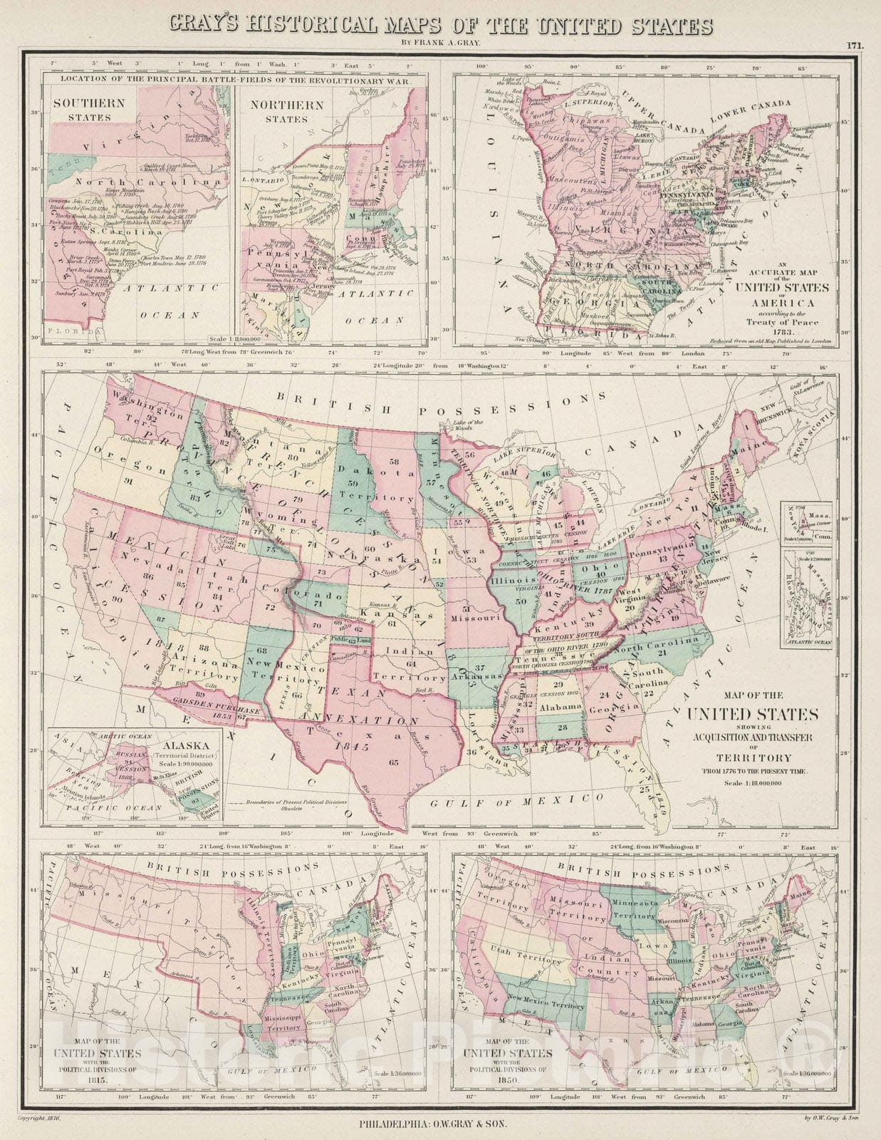 Historic Map : 1878 Historical Maps of the United States. - Vintage Wall Art