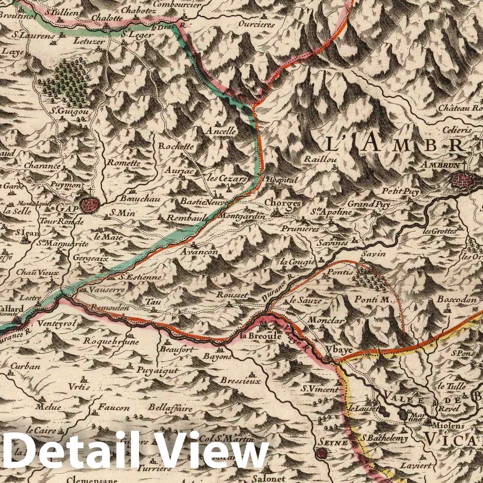 Historic Map : Savoy , France 1695 Les Estats de Savoye et de Piemont (south central sheet). , Vintage Wall Art