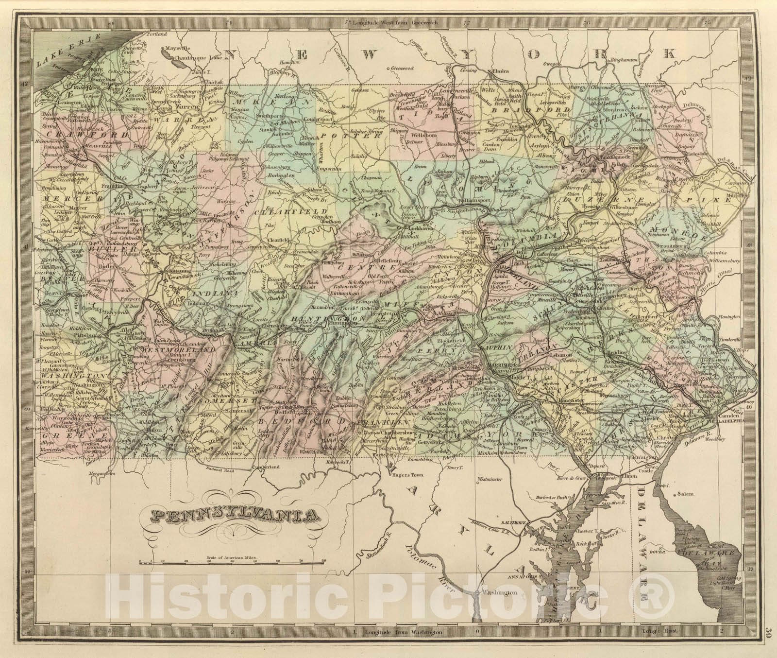 Historic Map : 1848 Pennsylvania. v2 - Vintage Wall Art
