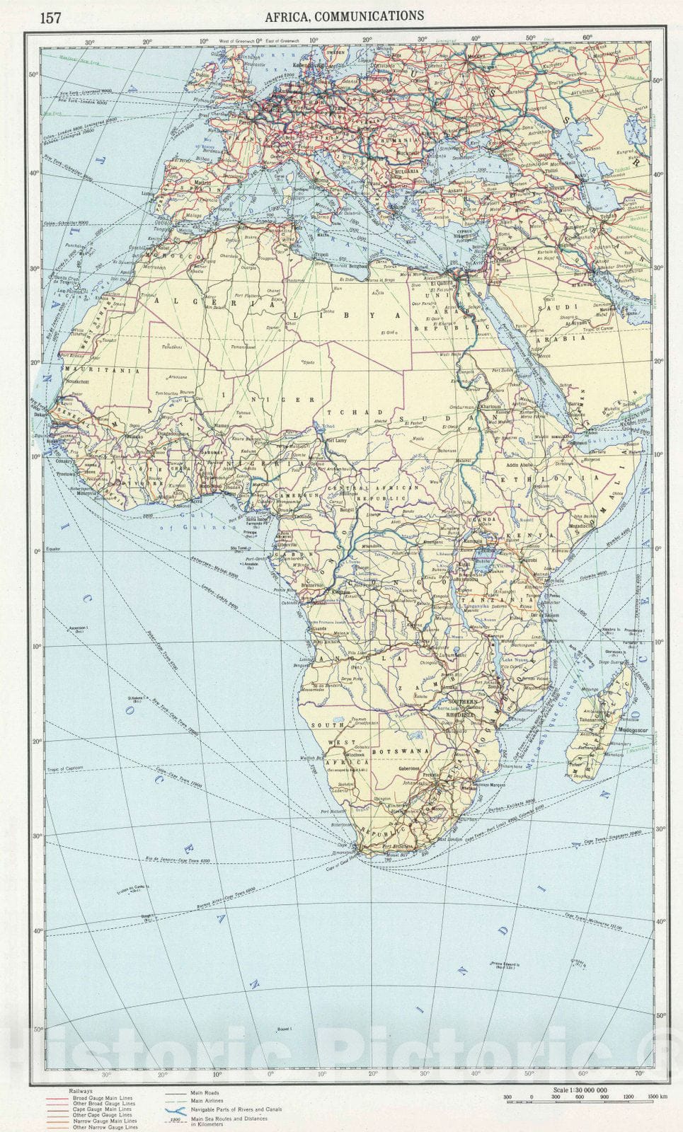 Historic Map : 1967 157. Africa, Communications. The World Atlas. - Vintage Wall Art