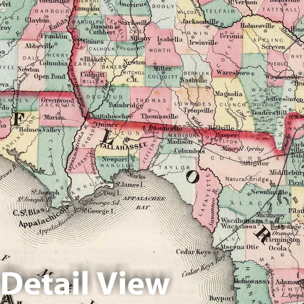 Historic Map : 1858 Georgia, Alabama, and Florida. - Vintage Wall Art