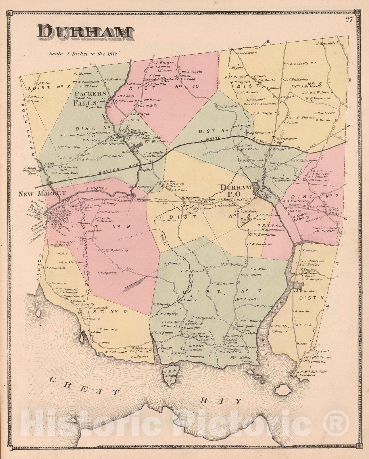Historic Map : 1871 Durham, Strafford County, New Hampshire. - Vintage Wall Art