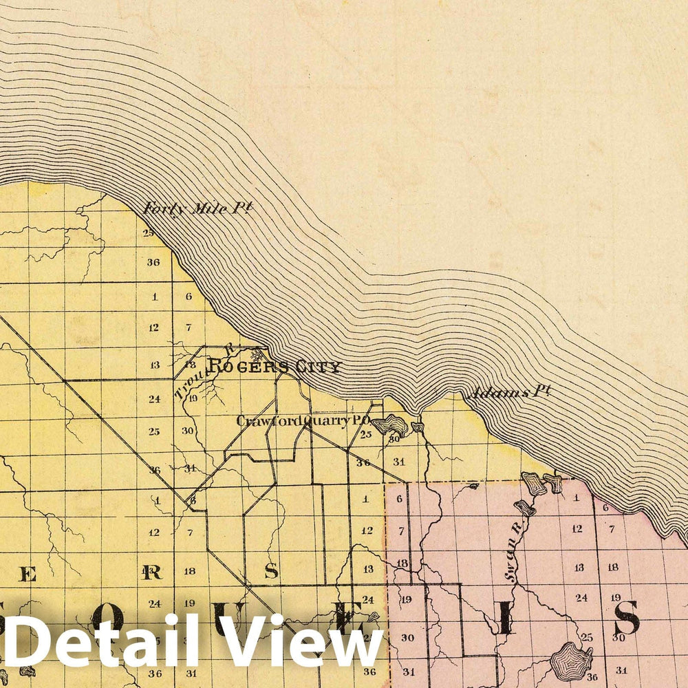Historic Wall Map : 1873 (Map of Presque Isle County, Michigan) - Vintage Wall Art