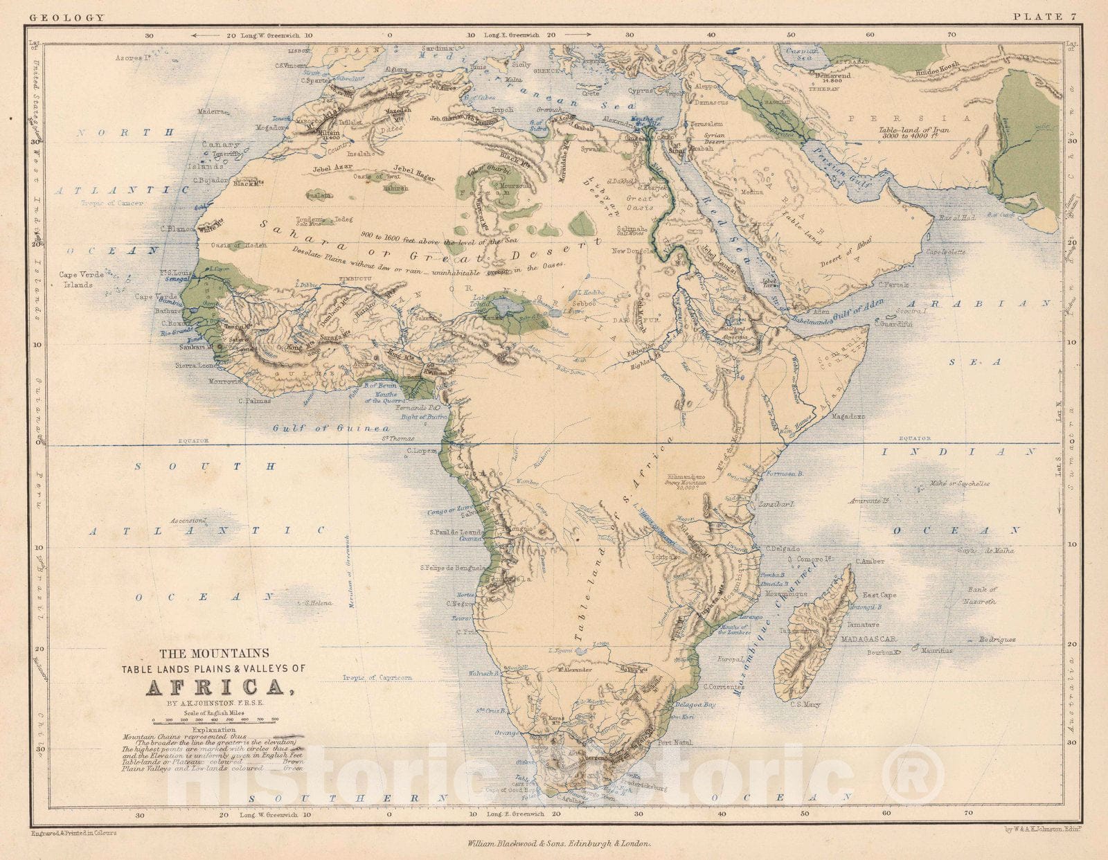 Historic Map : 1852 Mountains, Table Lands, Plains & Valleys of Africa - Vintage Wall Art