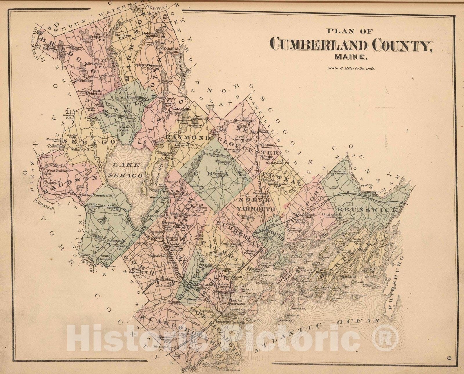 Historic Map : 1871 Cumberland County, Maine. - Vintage Wall Art