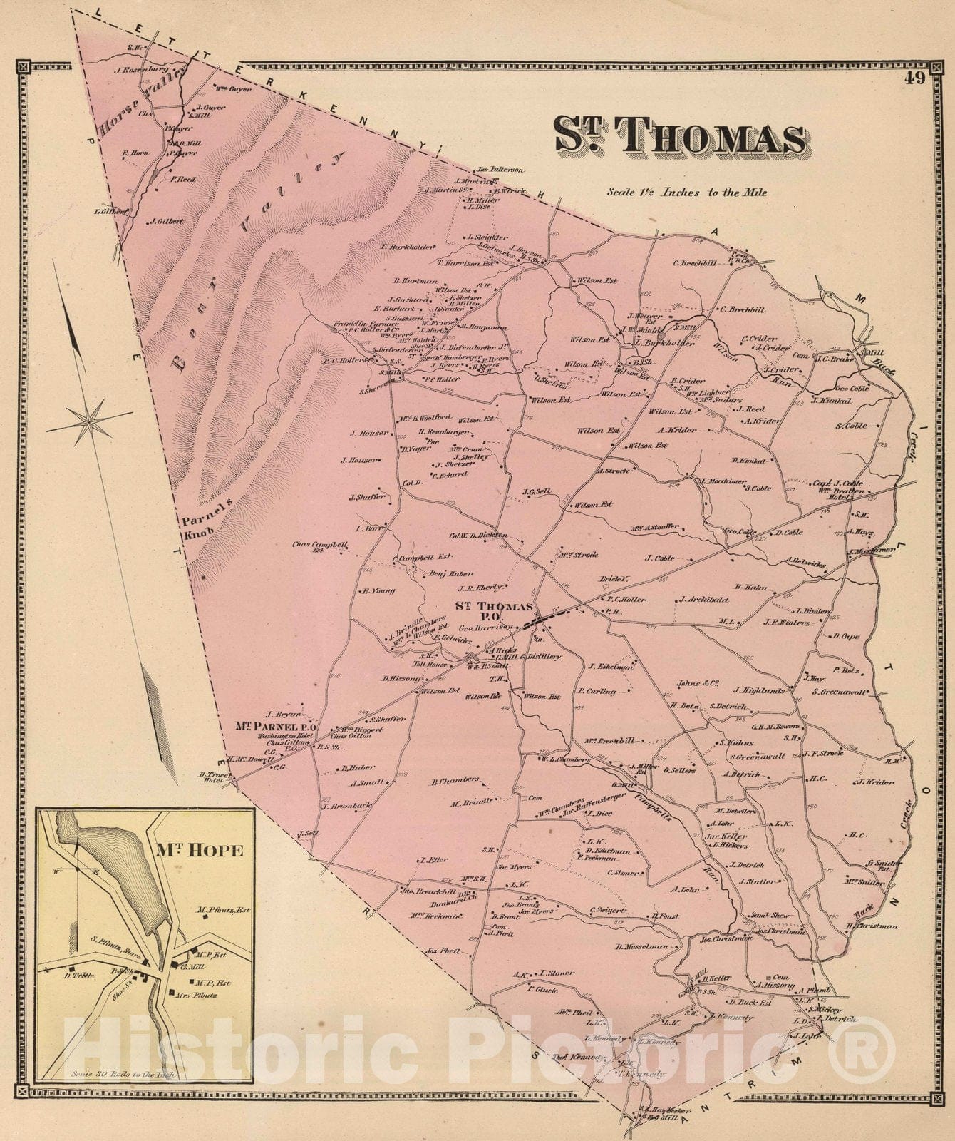 Historic Map : 1868 St. Thomas, Franklin County, Pennsylvania. Mt. Hope. - Vintage Wall Art
