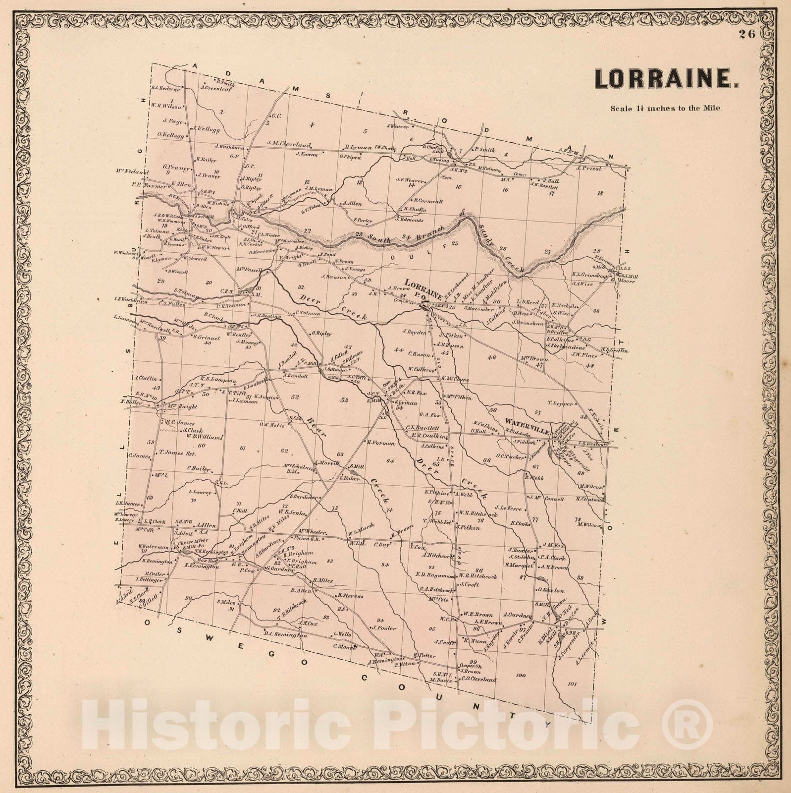 Historic Map : 1864 Lorraine, Jefferson County, New York. - Vintage Wall Art