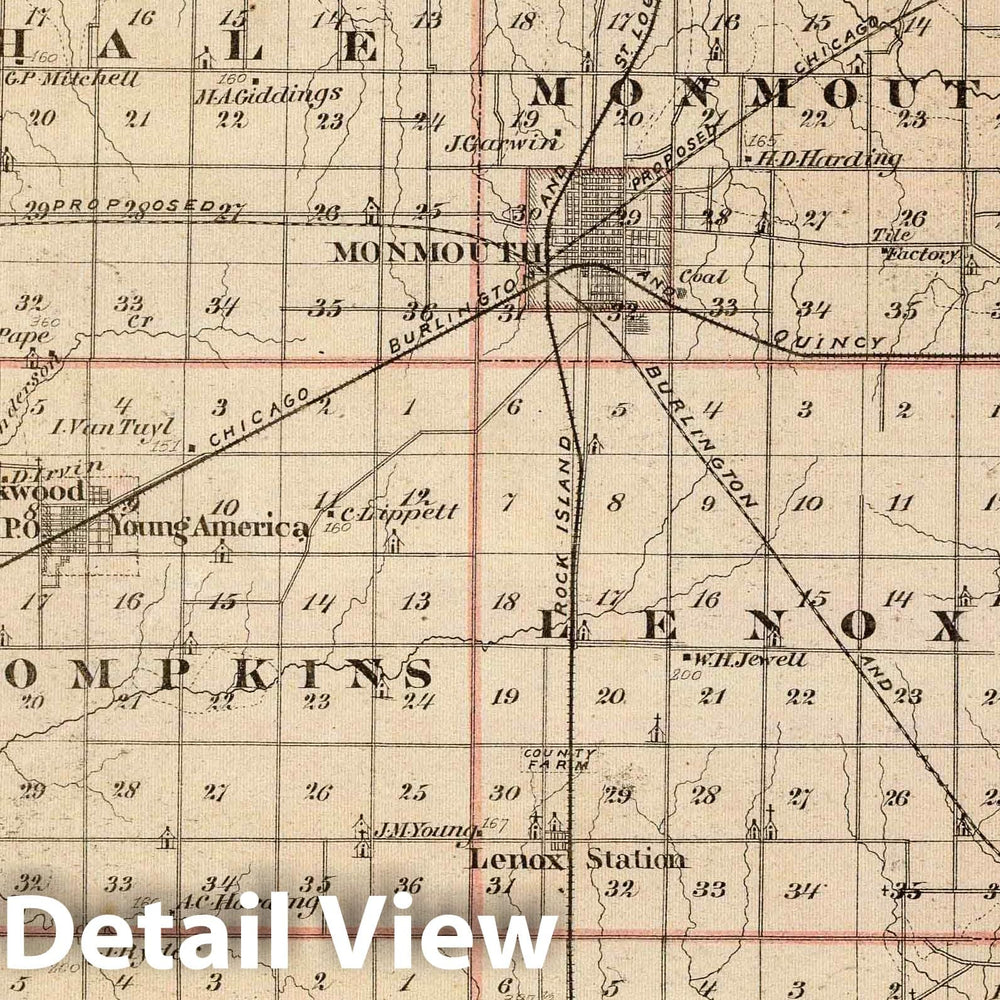 Historic Map : 1876 Map of Warren County, Abingdon, Yates City and Chillicothe. - Vintage Wall Art