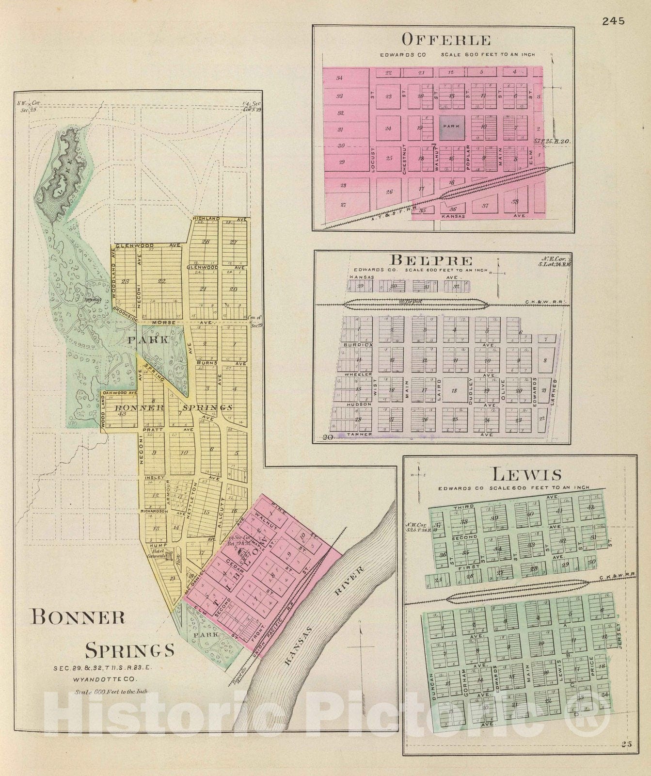 Historic Map : 1887 Bonner Springs, Offerle, Belpre, Lewis. - Vintage Wall Art