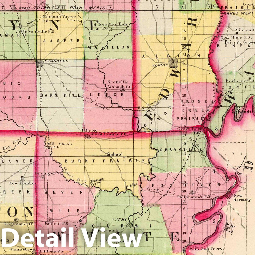 Historic Map : 1870 Wayne, Edwards, Wabash, Hamilton, White counties. - Vintage Wall Art